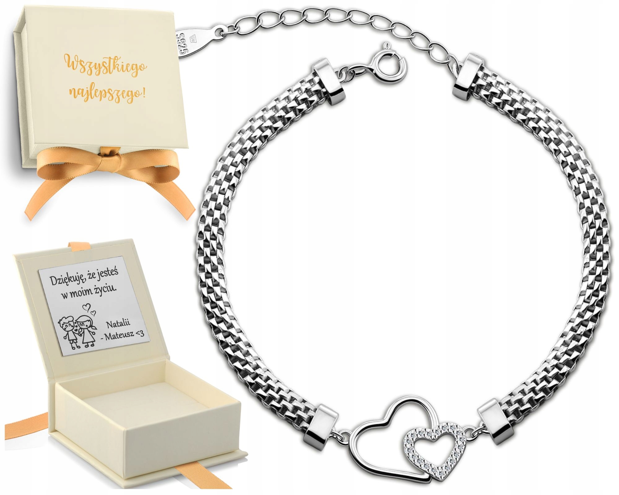 Dámský Stříbrný Náramek Se Srdíčky 925 Gravírování