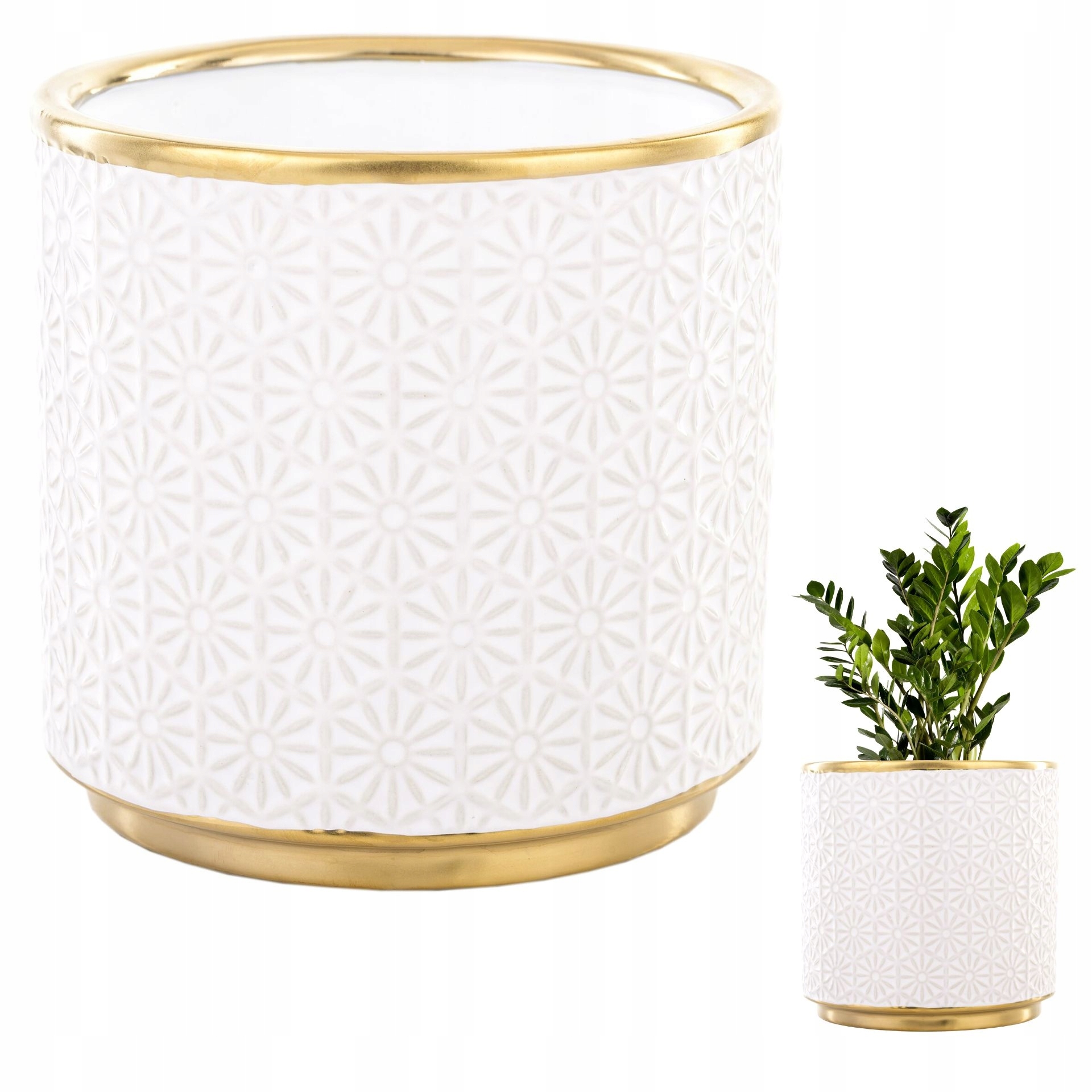 

Osłonka Na Doniczki Duża Ceramika Biało Złota Ø14