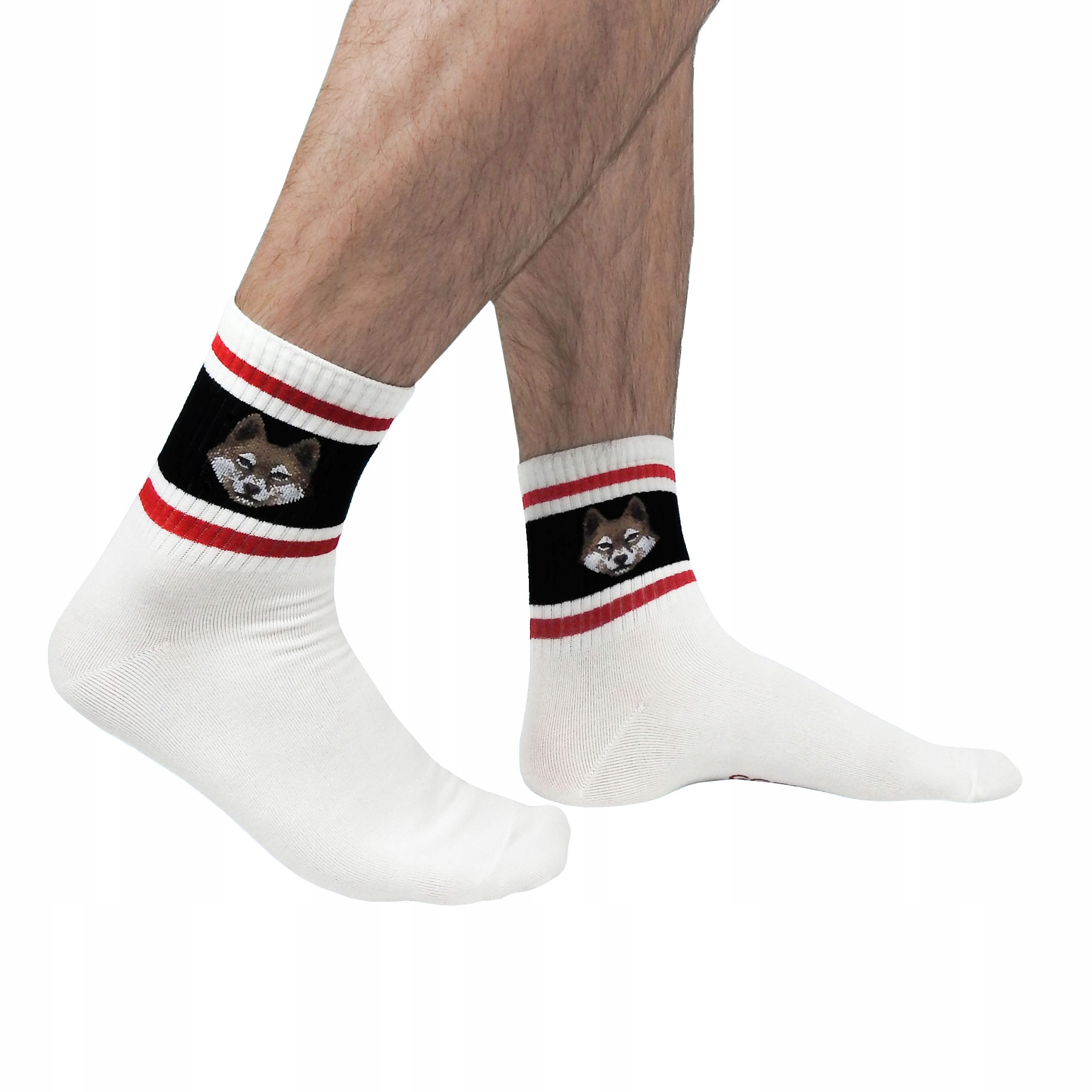 

Męskie skarpetki ze ściągaczem z wilkiem białe