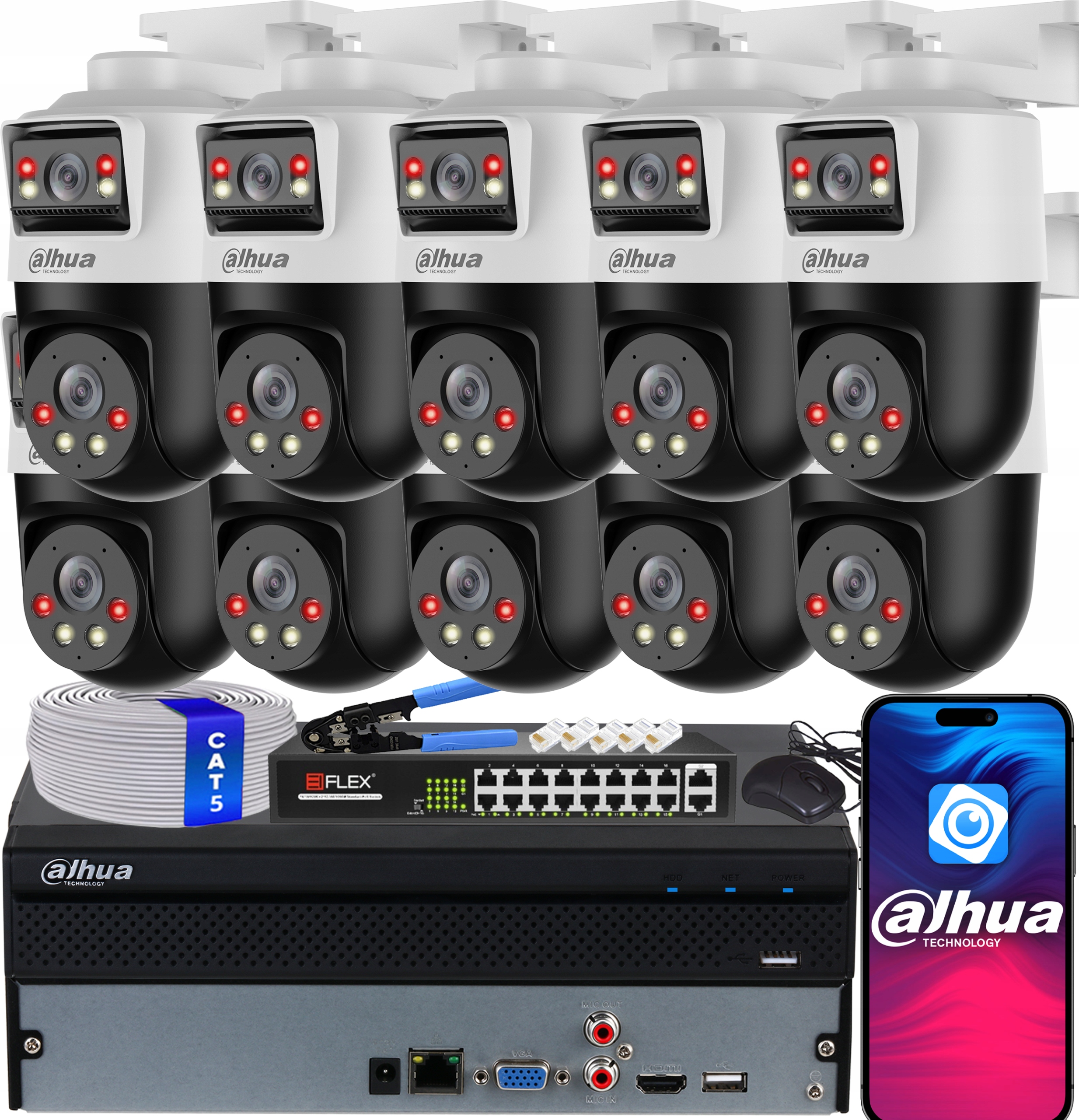 Sada pro monitorování 10x SDT2A200-2F-NB-A-PV Dahua 2Mpx Ai Dual Light