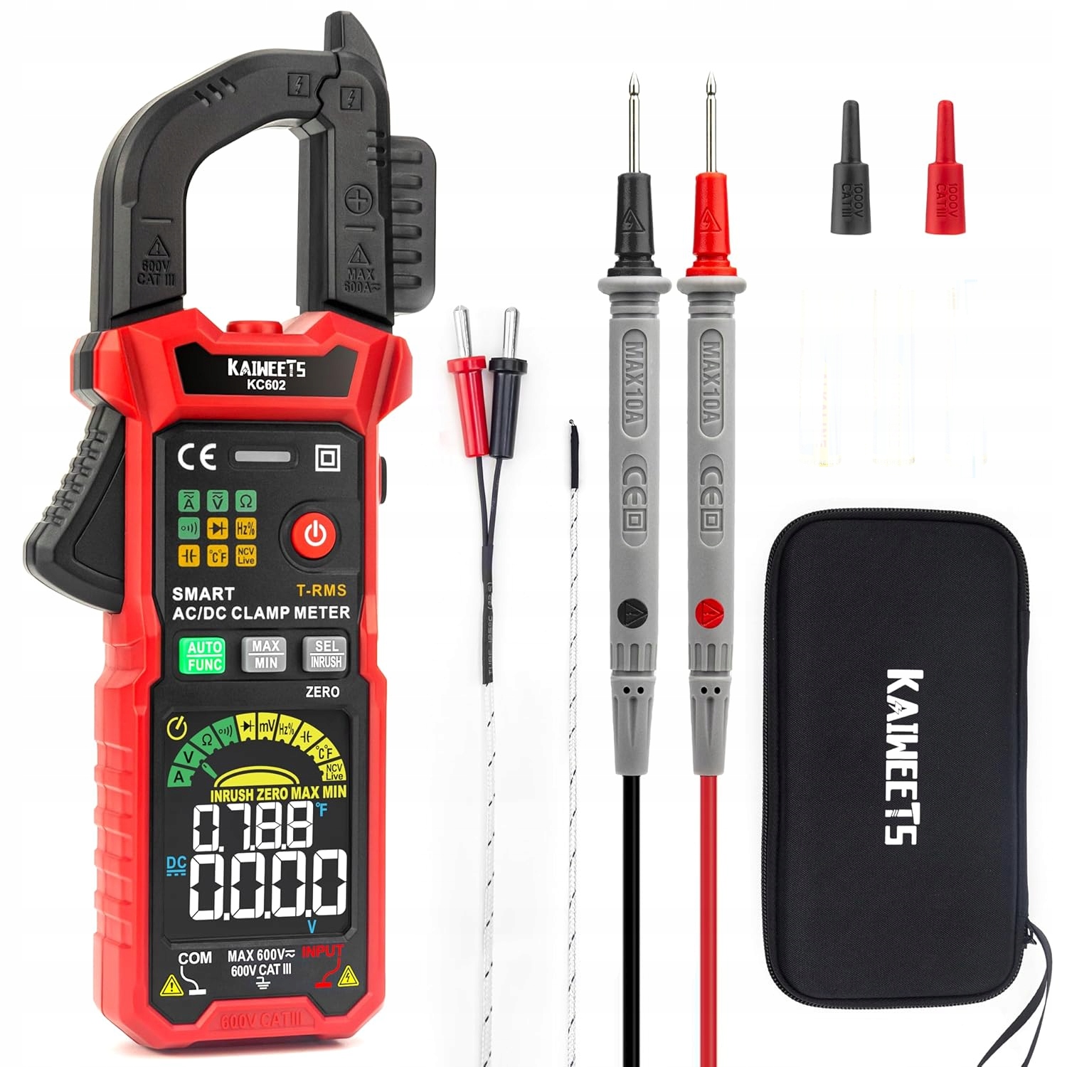 Kaiweets KC602 Inteligentní klešťový měřič proudu Ac/dc Proud: 0-600 A