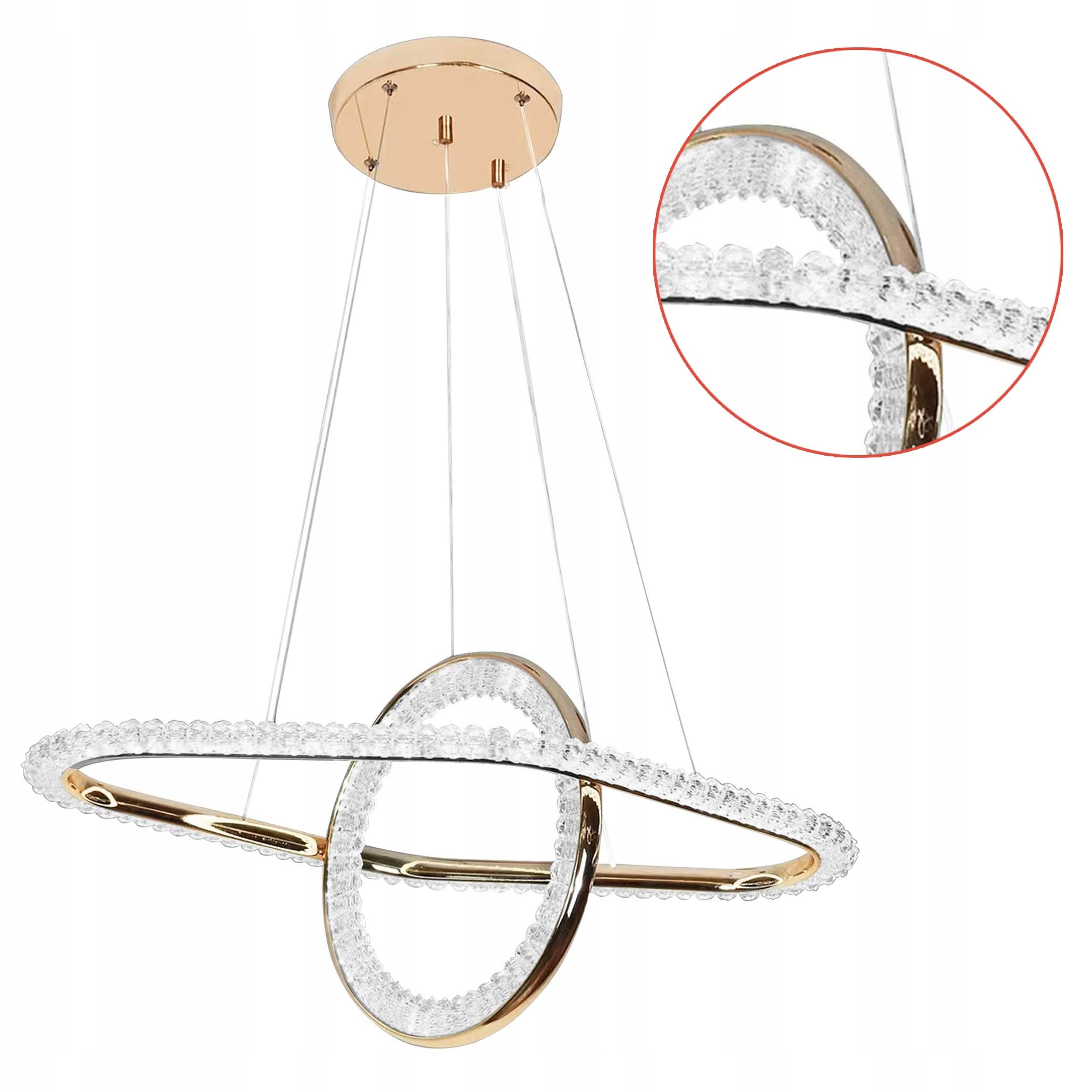 Veľká krištáľová závesná Led lampa G034 Zlatá Geometrická Štvorcové koleso