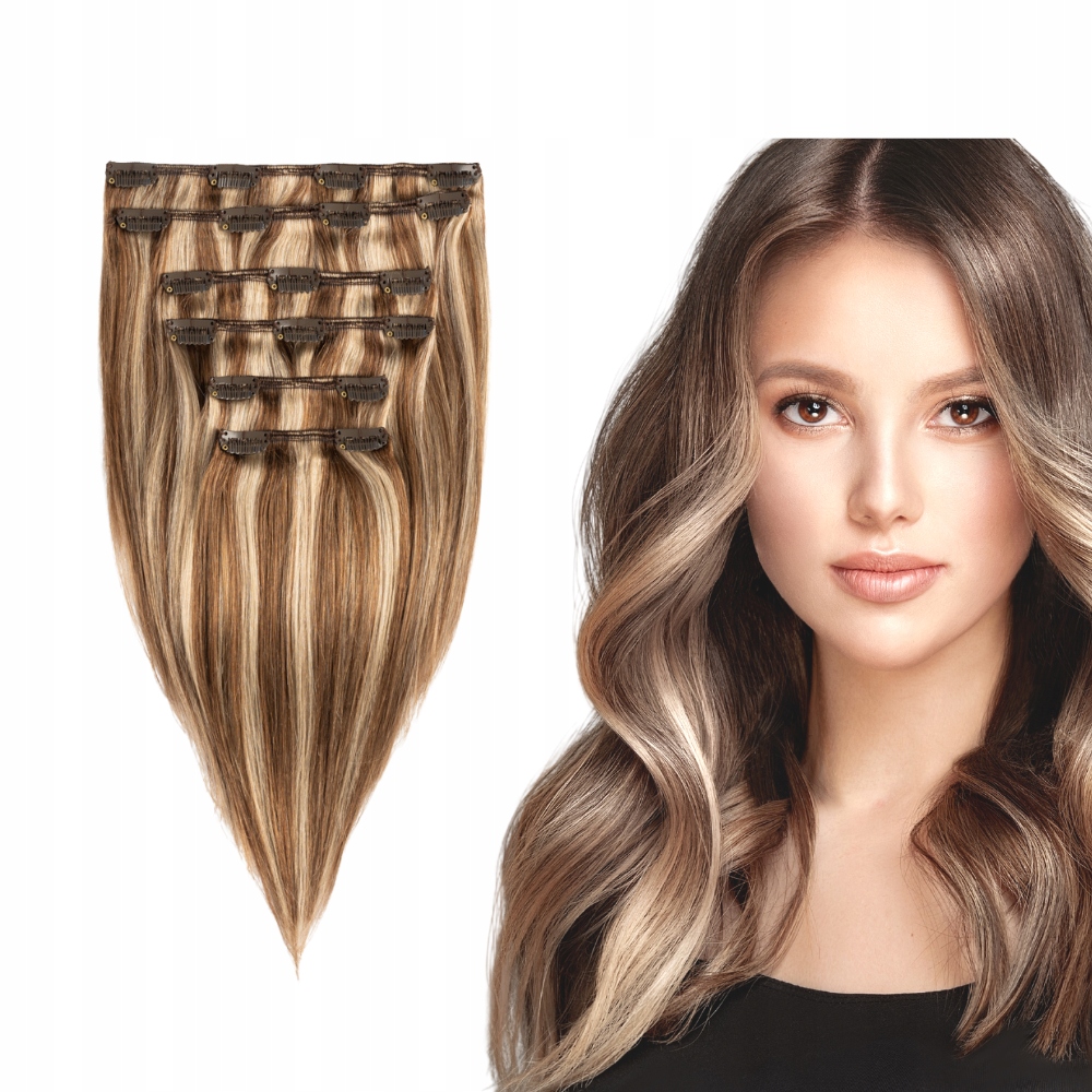 Přírodní vlasy Clip In 30 cm 100 g #6/18 připínací
