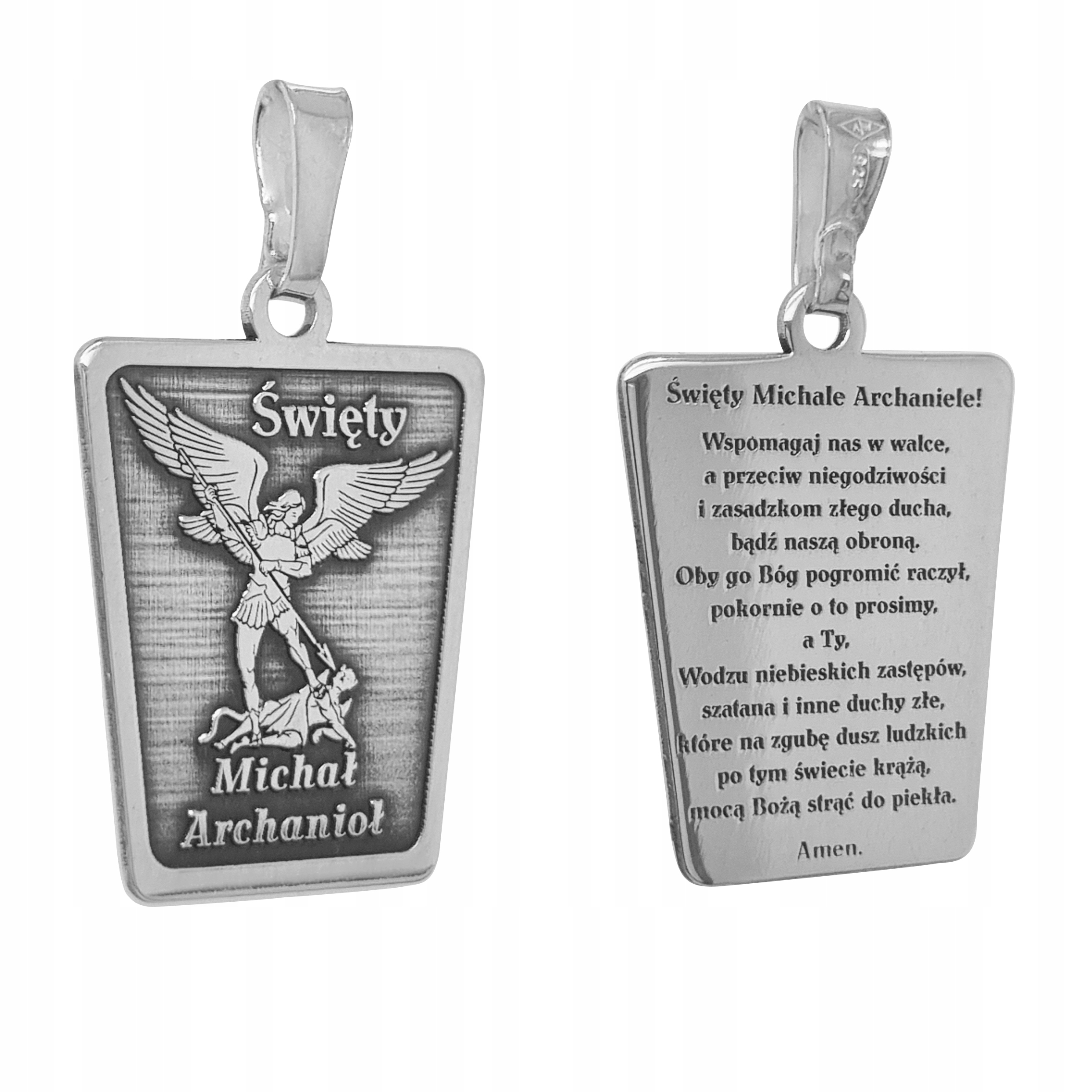 Stříbrný medailon ryzost 925 Přívěsek Svatý Michael Archanděl s modlitbou