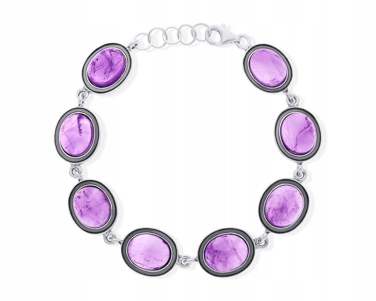Dámský stříbrný náramek s přírodním ametystem, široký, Stříbro ryzost 925