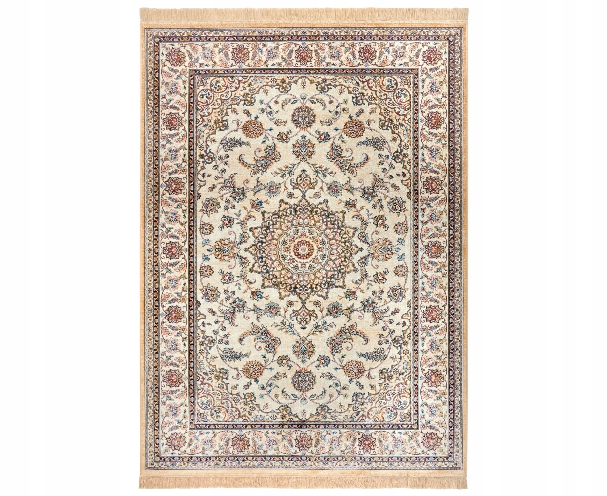 Tradičný koberec 160x230 do obývačky, klasický béžovo-krémový vzor