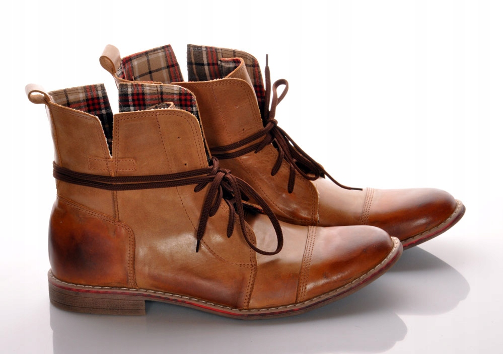 3/4 Buty Bullet Miodowe , Camelowe Trzewiki za kostke sztyblety Skórzane 44 Długość wkładki 29.7 cm