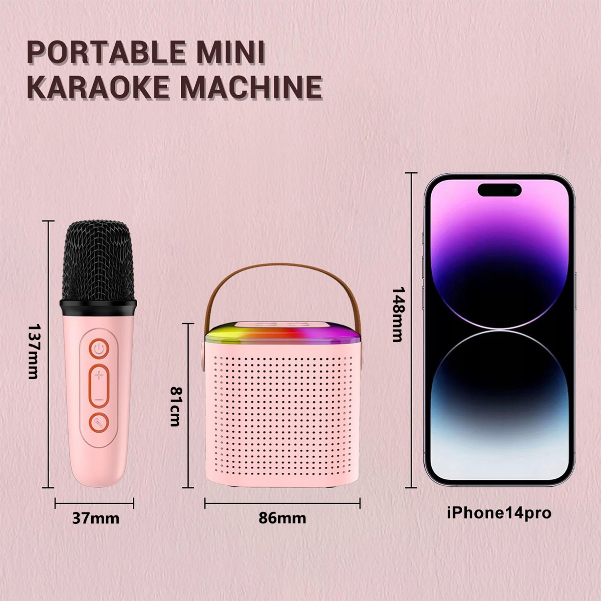 MINI KARAOKE Z 2 MIKROFONAMI BEZPRZEWODOWYMI DLA DZIECI/DOROSŁYCH RÓŻOWY Rodzaj do karaoke