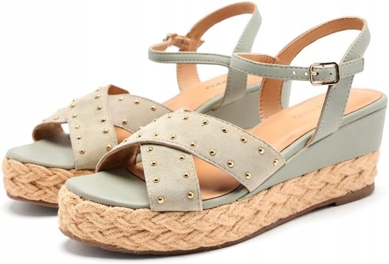 Gioseppo Sandály Na Klínku S Cvočky A Páskem Zelené 38 6AA