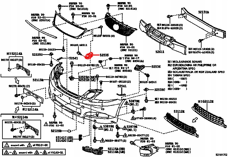 LEXUS GS 06 SLIZG UCHWYT MOCOWANIE ZDERZAKA PRZOD Installation side Front