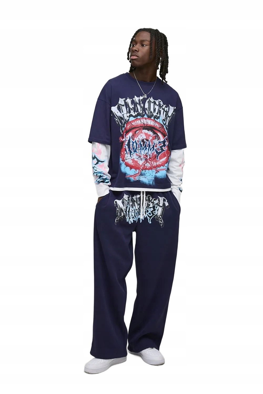 Boohooman Pánská Tepláková Souprava Modrá S Potiskem Graffiti M Z3A