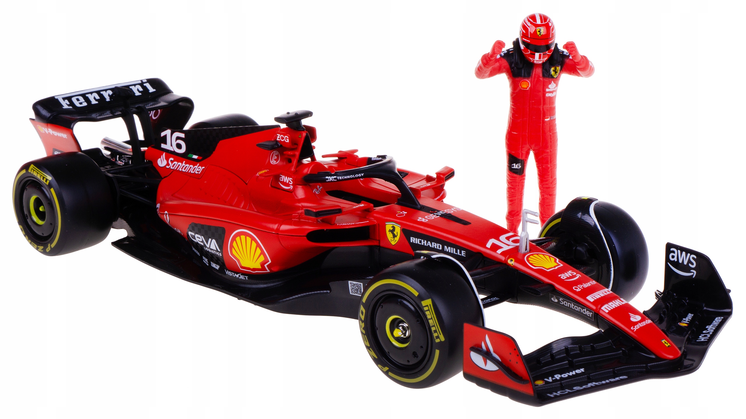 Ferrari SF-23 Bolid F1 Model Kovový Bburago 1:24 #16 Leclerc s figurkou