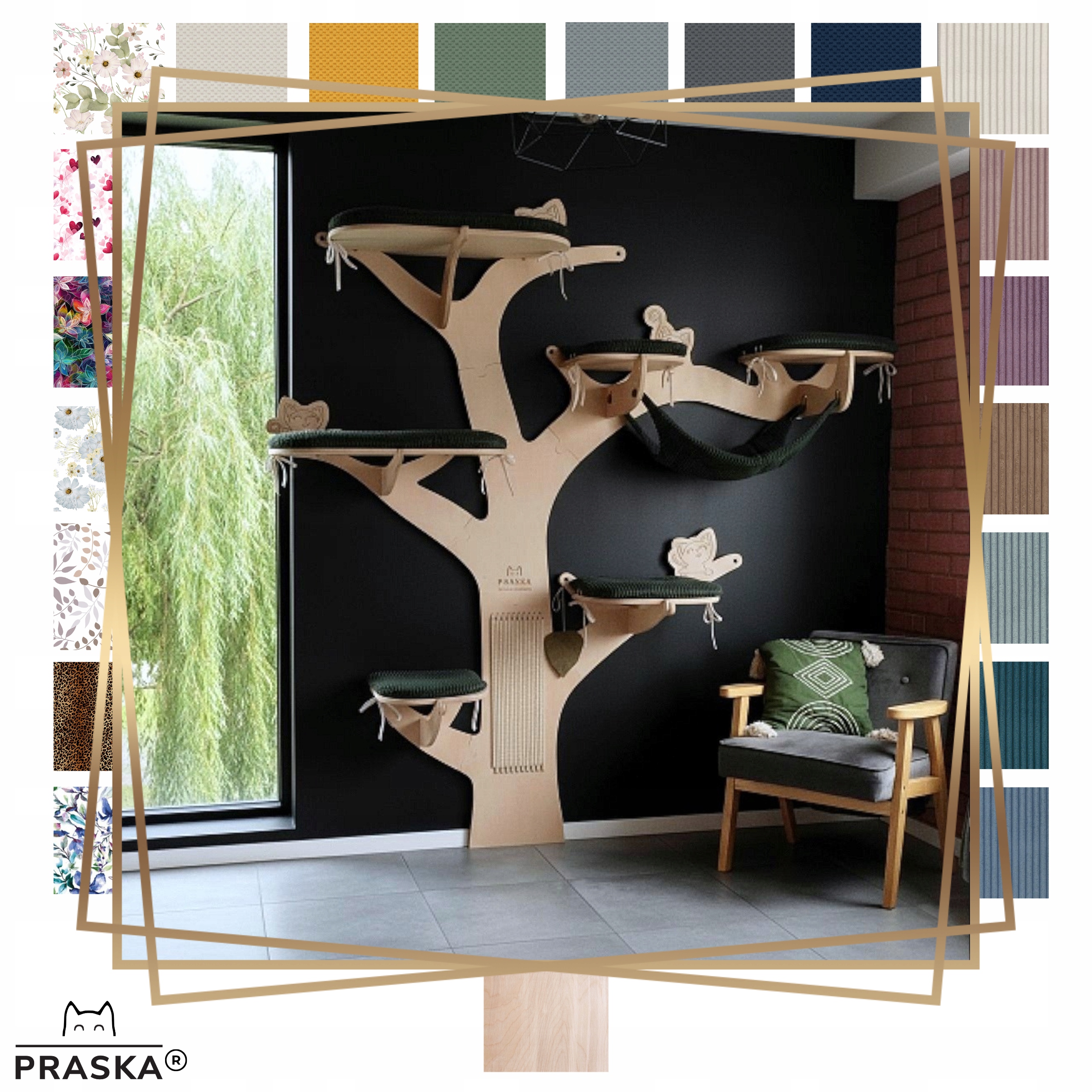 Praska Škrabadlo pro kočky na zeď Stromek Vrba Cat 192x210 pravé Natural