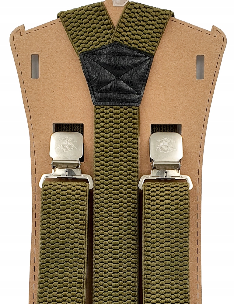 Zielone khaki jednokolorowe szerokie szelki męskie