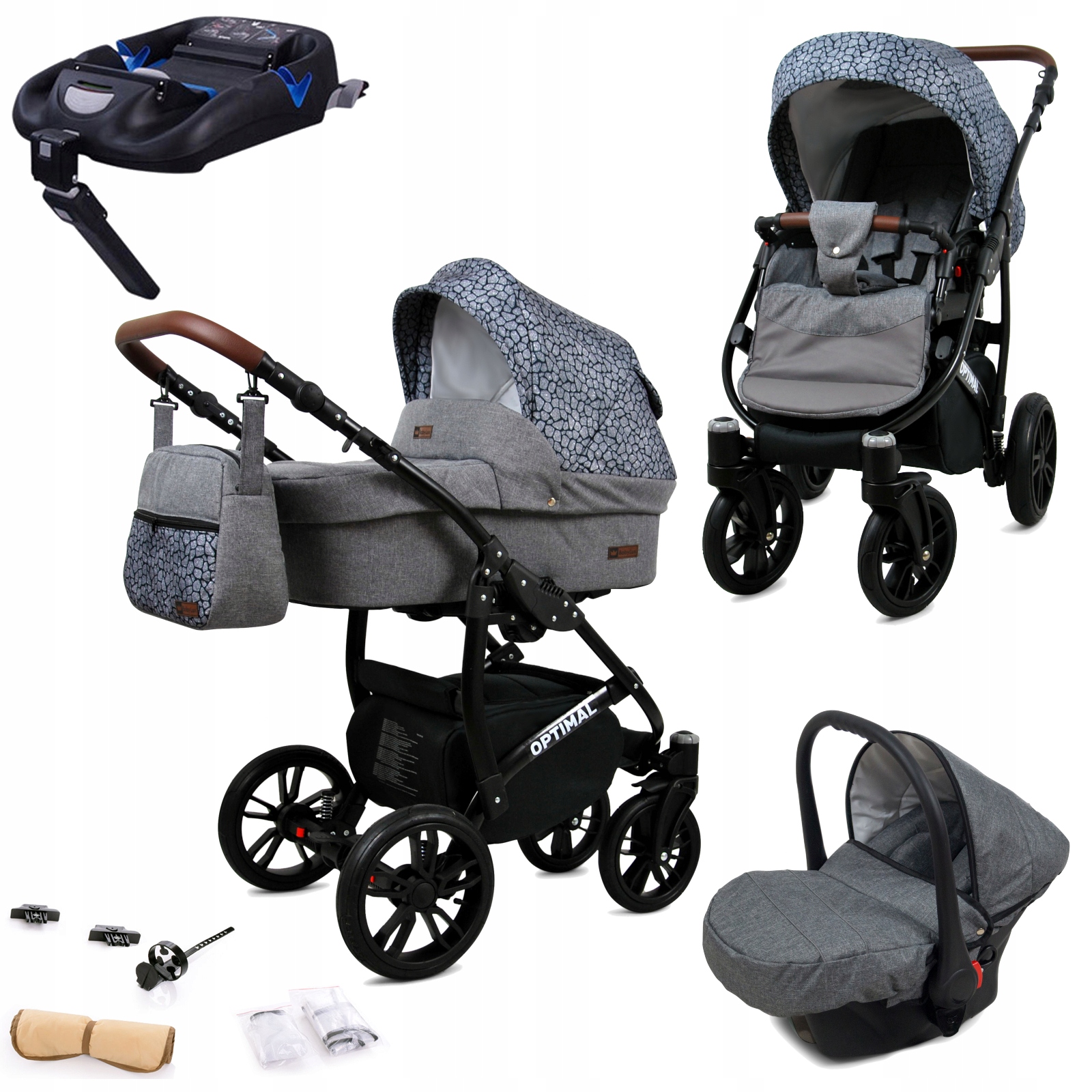Wózek 4w1 BabyLux Optimal spacerówka gondola fotelik samochodowy Isofix