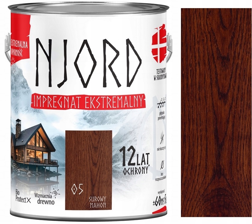 Njord Ekstremalny Impregnat Do Drewna 12 Lat Ochrony Surowy Mahoń 05 5L