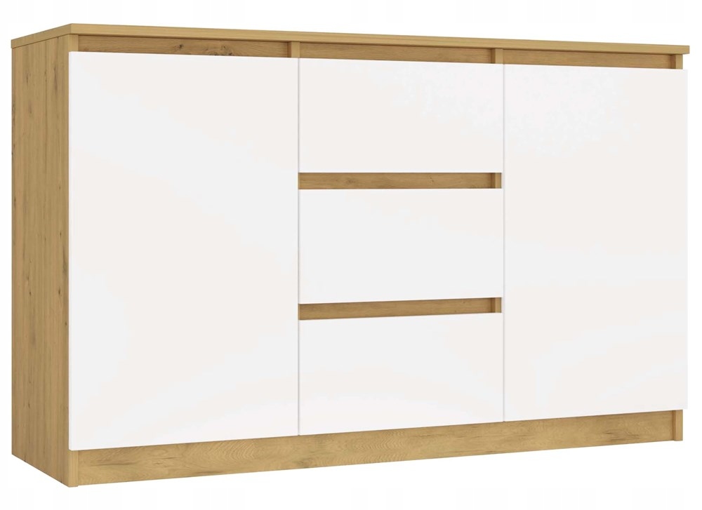 Komoda 2D3S 120 CM Dub Artisan Biela Skrinka 2 Dvere 3 Zásuvky Do Obývačky