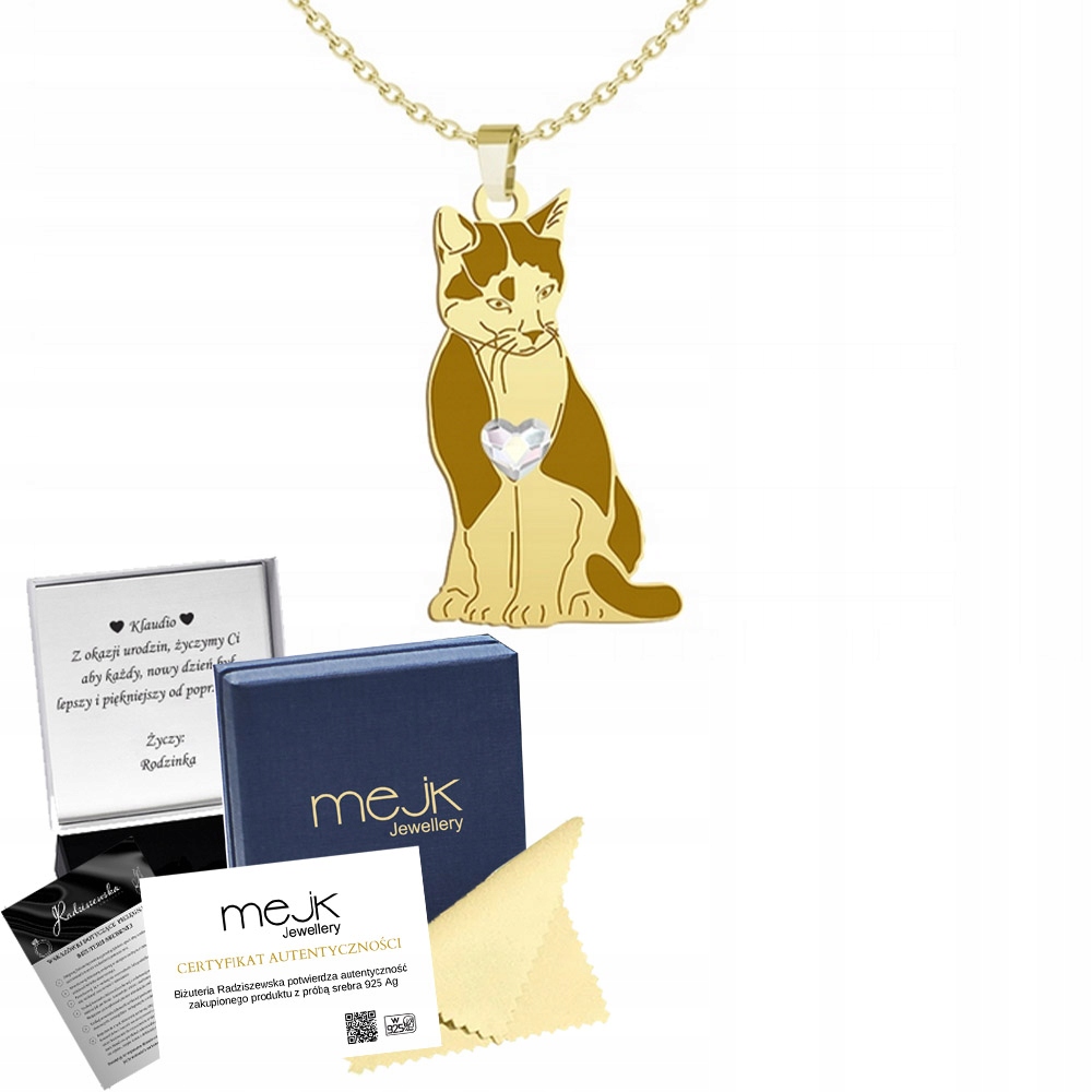 Náhrdelník Zlatý Kočka Domácí Tuxedo 925 Dárek Řetízek Šperky Gravírování