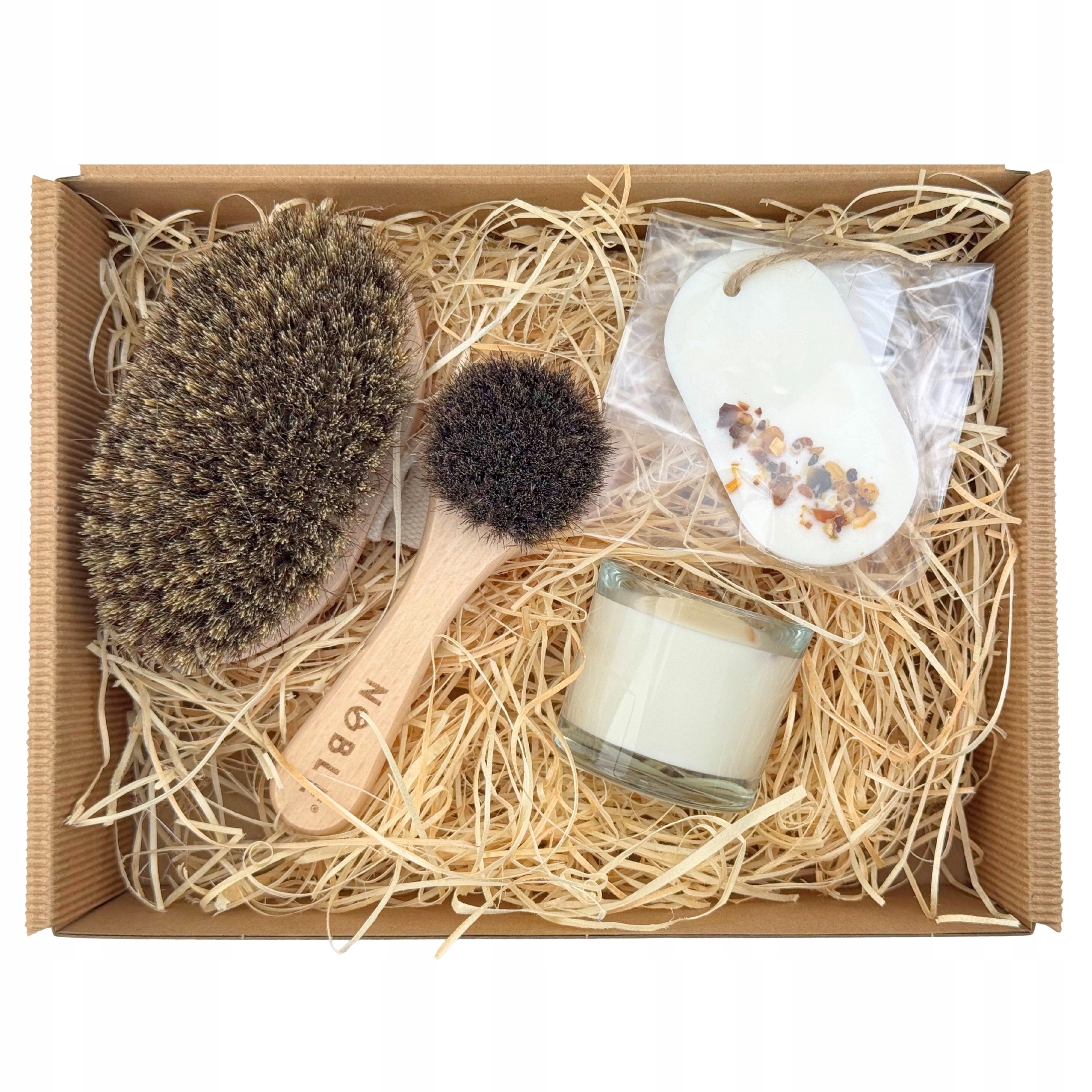 Kartáč na suchou masáž těla a obličeje peelingová svíčka vosk vosk Noble