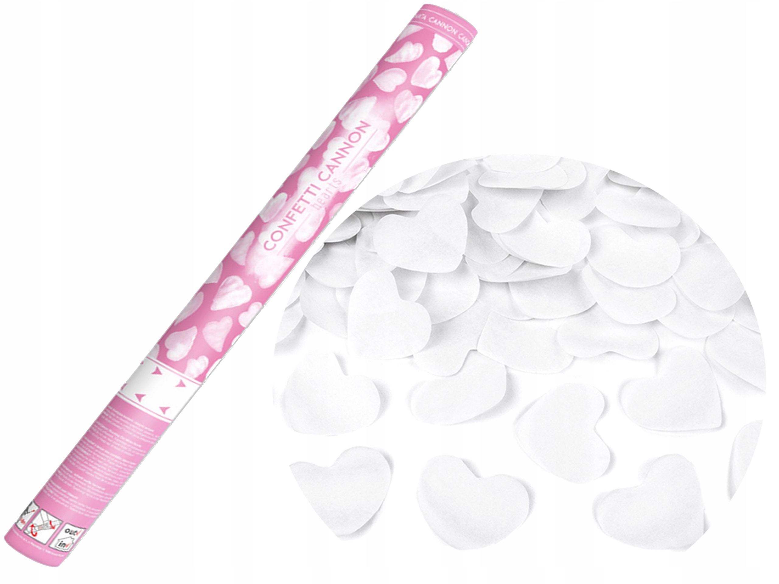Tuba strzelająca Wesele Wystrzałowe Konfetti Białe Serca Urodziny Ślub 60cm