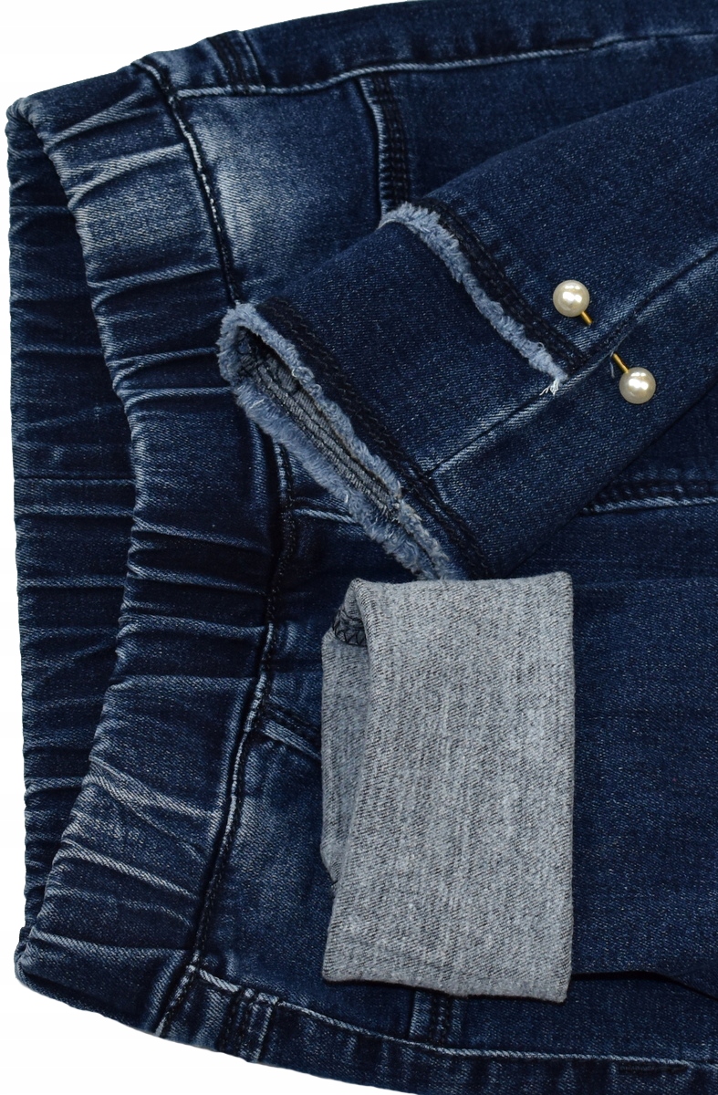 H&H Granatowe Jeansowe Tregginsy Ocieplane Perełki - 122/128 Płeć dziewczynki