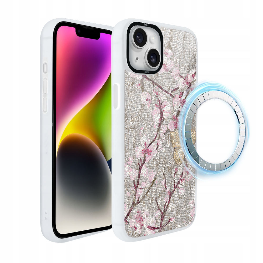 Pouzdro pro iPhone 14 Ibizu DropGuard Matt s MagSafe, Mozaika kvetoucí třešně