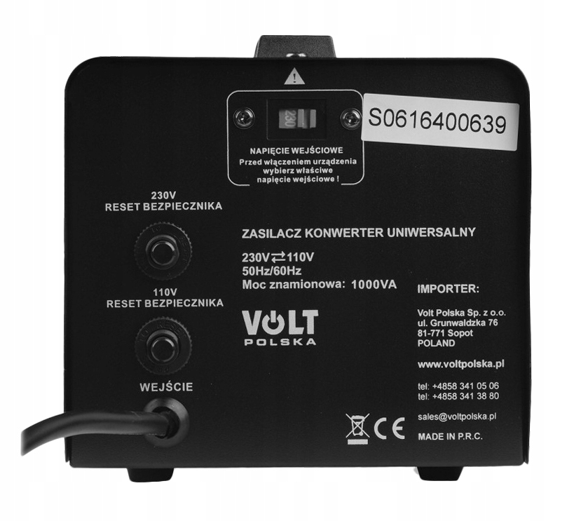 PRZETWORNICA KONWERTER NAPIĘCIA 1000W USA JAPONIA 110V 120V - 220V 230V Marka Volt