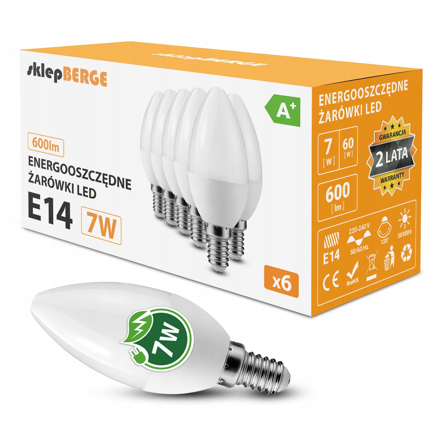 

6x Żarówka Led E14 C37 7W=60W 600lm 3 Barwy Berge