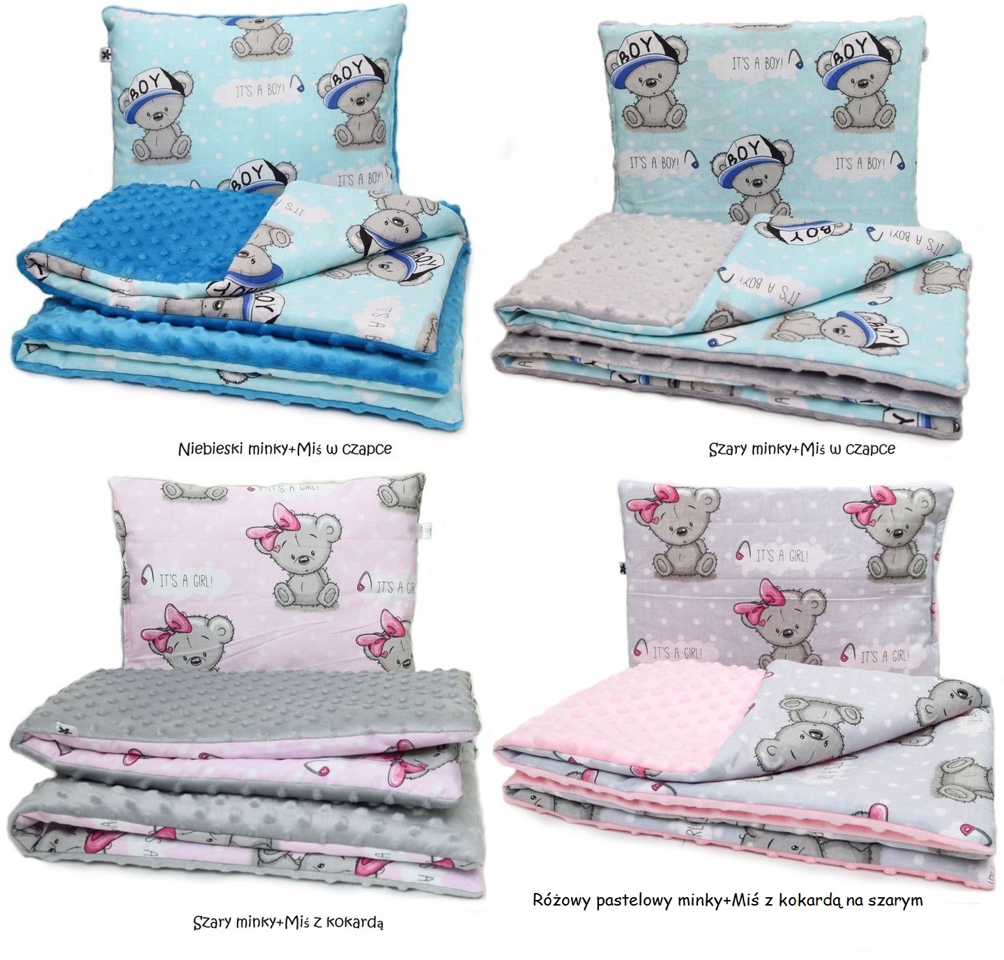 ZESTAW MINKY 2W1 KOCYK PODUSZKA DO WÓZKA NOSIDEŁKA KOŁYSKI GONDOLI Długość poduszki 25 cm