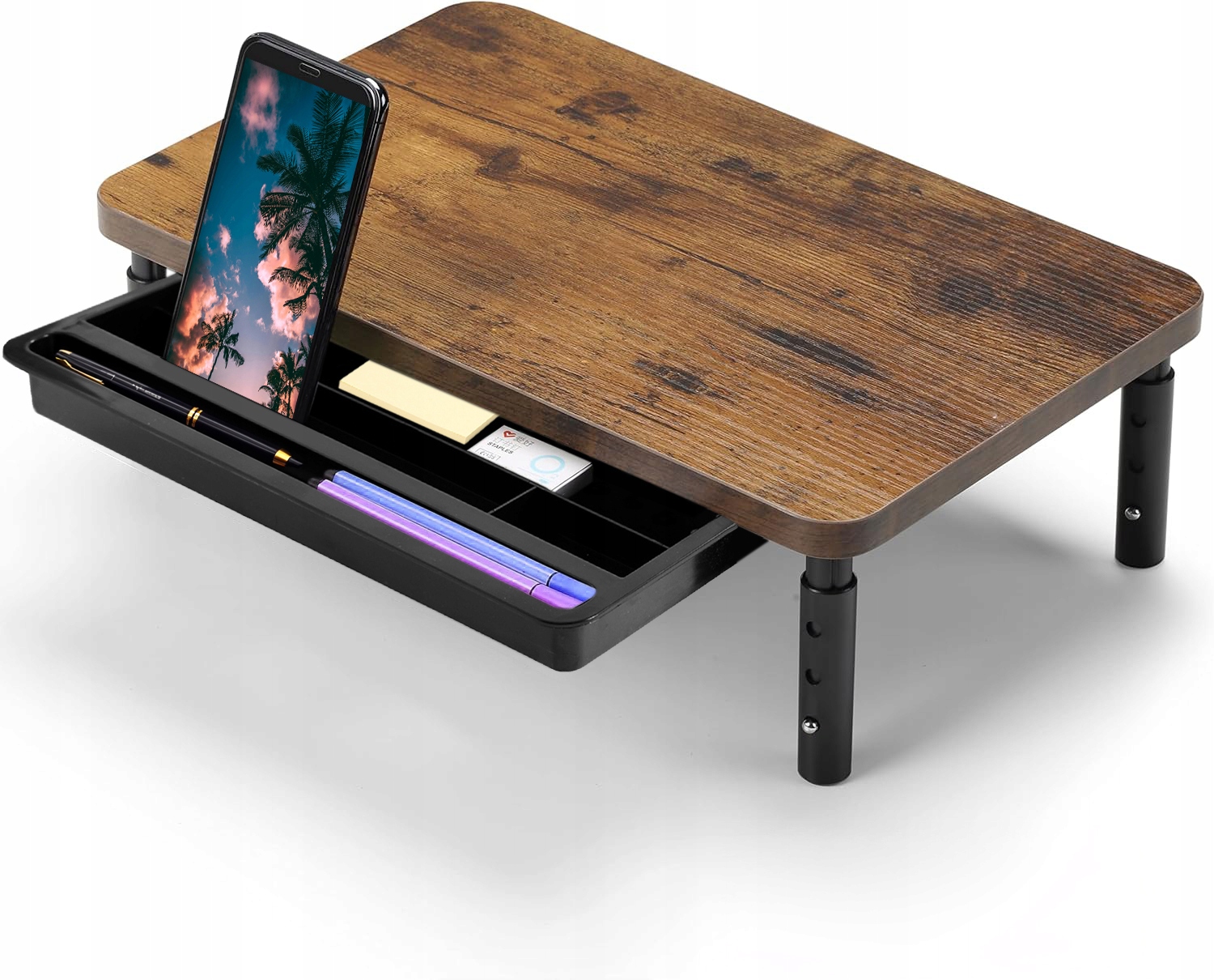 PODSTAWKA POD MONITOR LAPTOP PÓŁKA Z SZUFLADĄ NADSTAWKA REGULOWANA LOFTOWA Wysokość mebla 15.5 cm