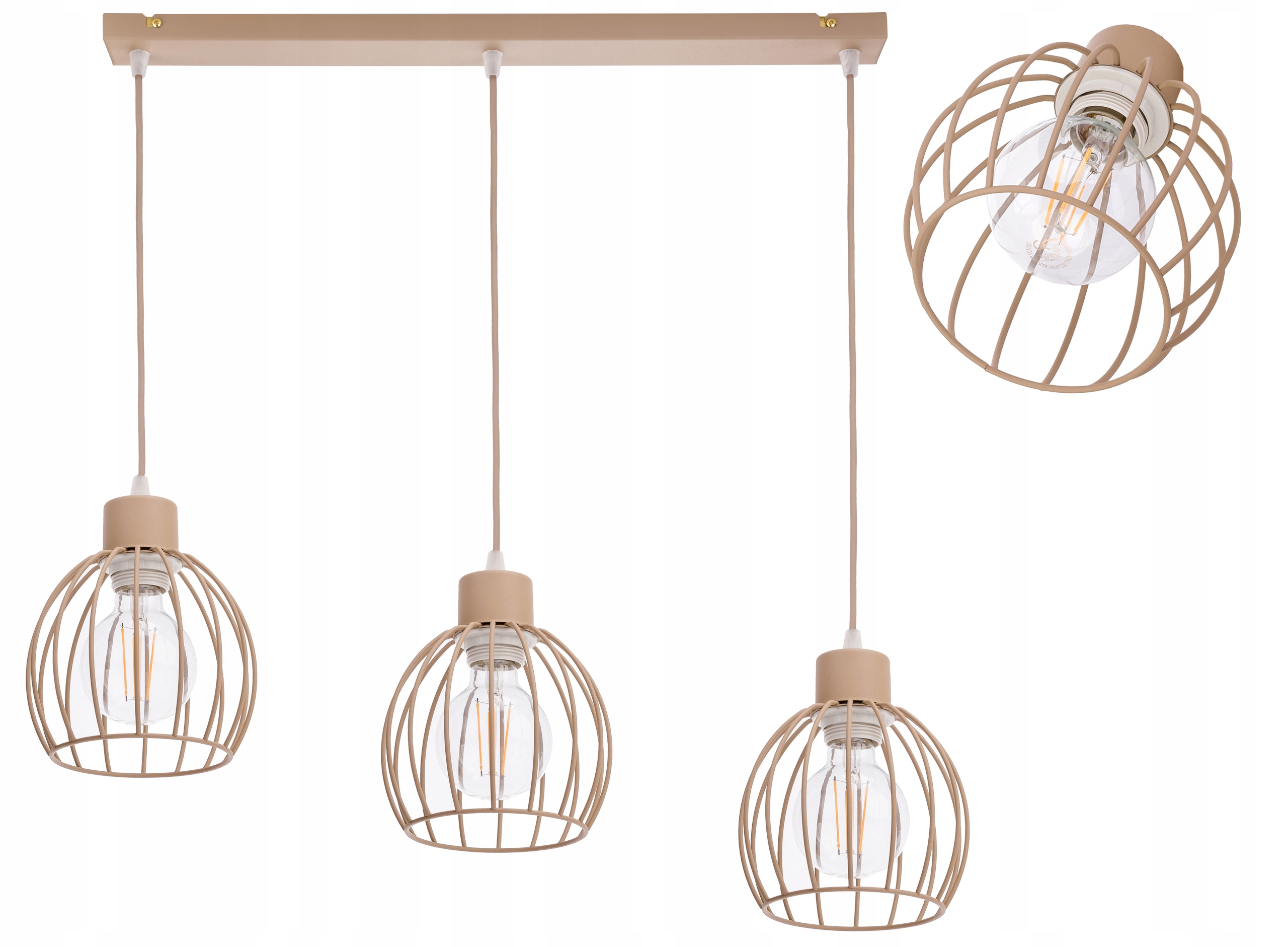 Závěsná Lampa Zwis Stropní Lustr stínidlo Kula na 3x E27 Kašmír béžová ecru