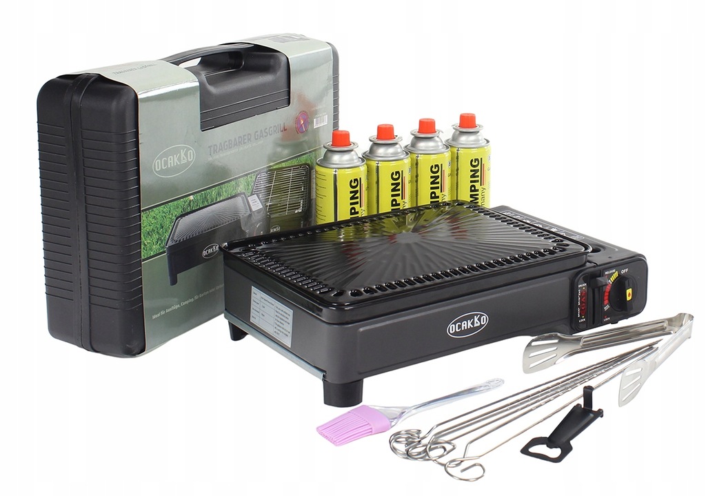 Turistický Plynový Gril Přenosný Sporák 4 Náboje Kufr plus Příslušenství