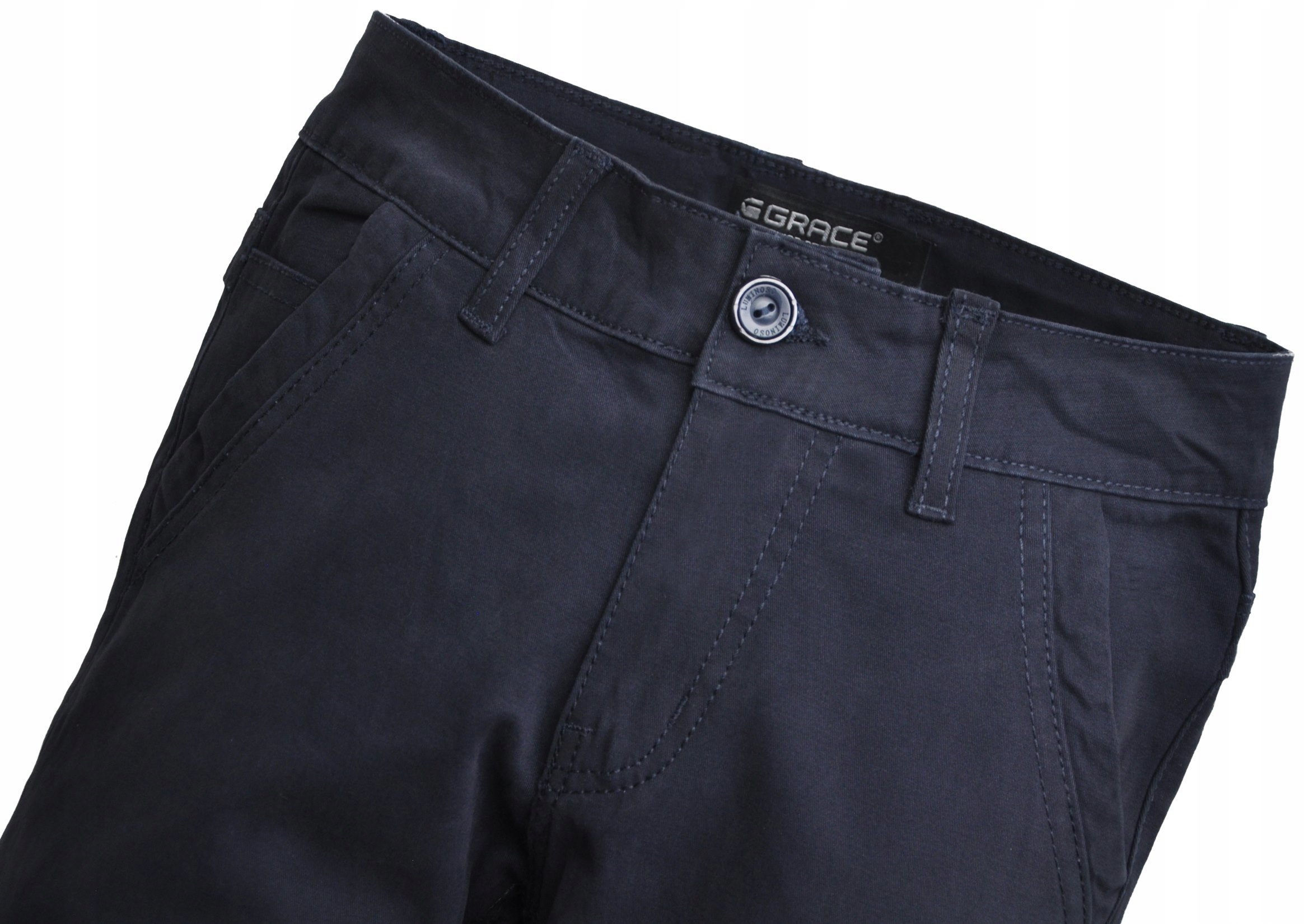 GRACE Wygodne Spodnie granat CHINOSY wizytowe eleganckie (8/9) r 128/134 Kolor niebieski