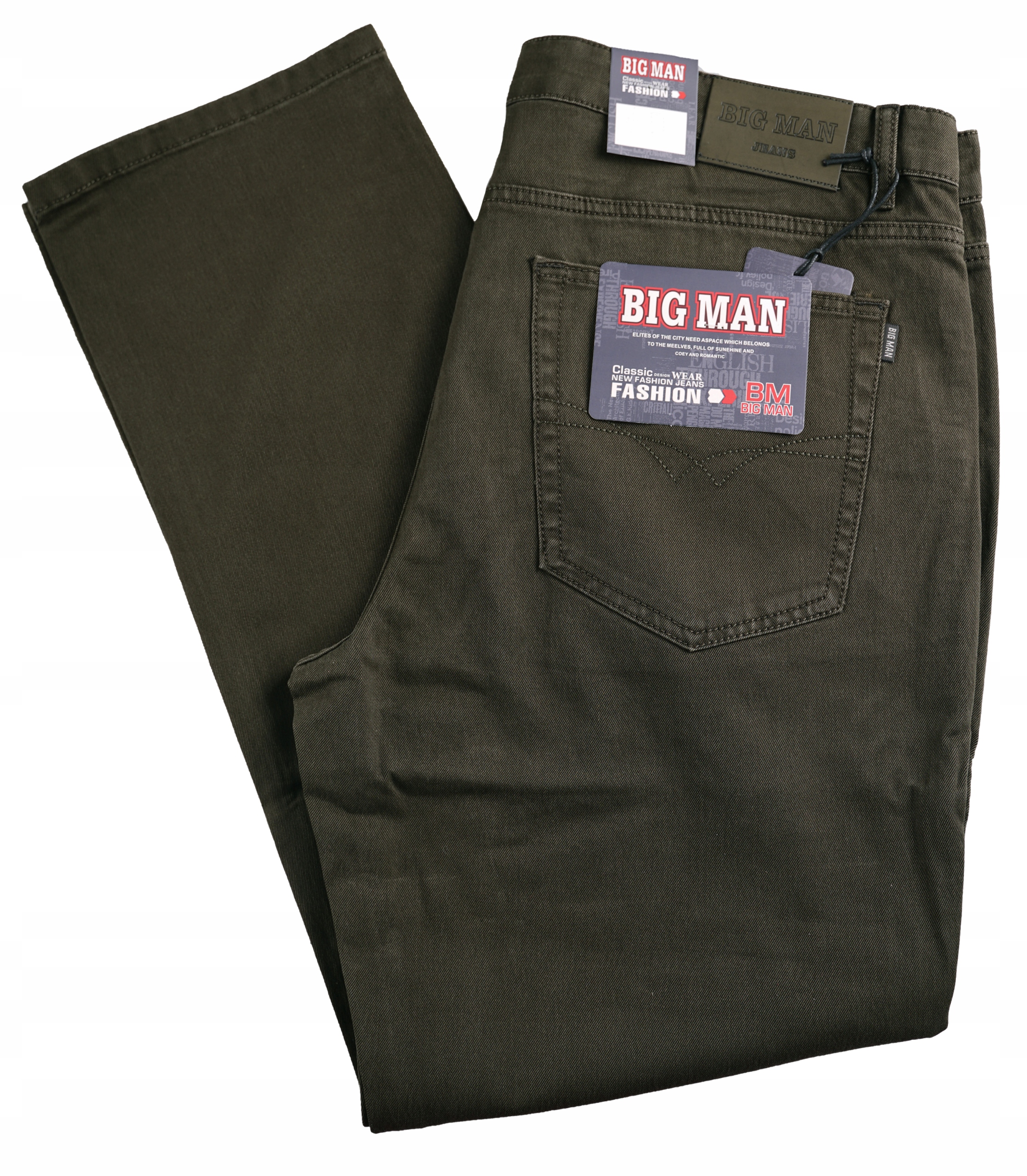 Spodnie Męskie Oliwkowe Bawełniane Klasyczne Jeansy Proste Bigman W35 L30