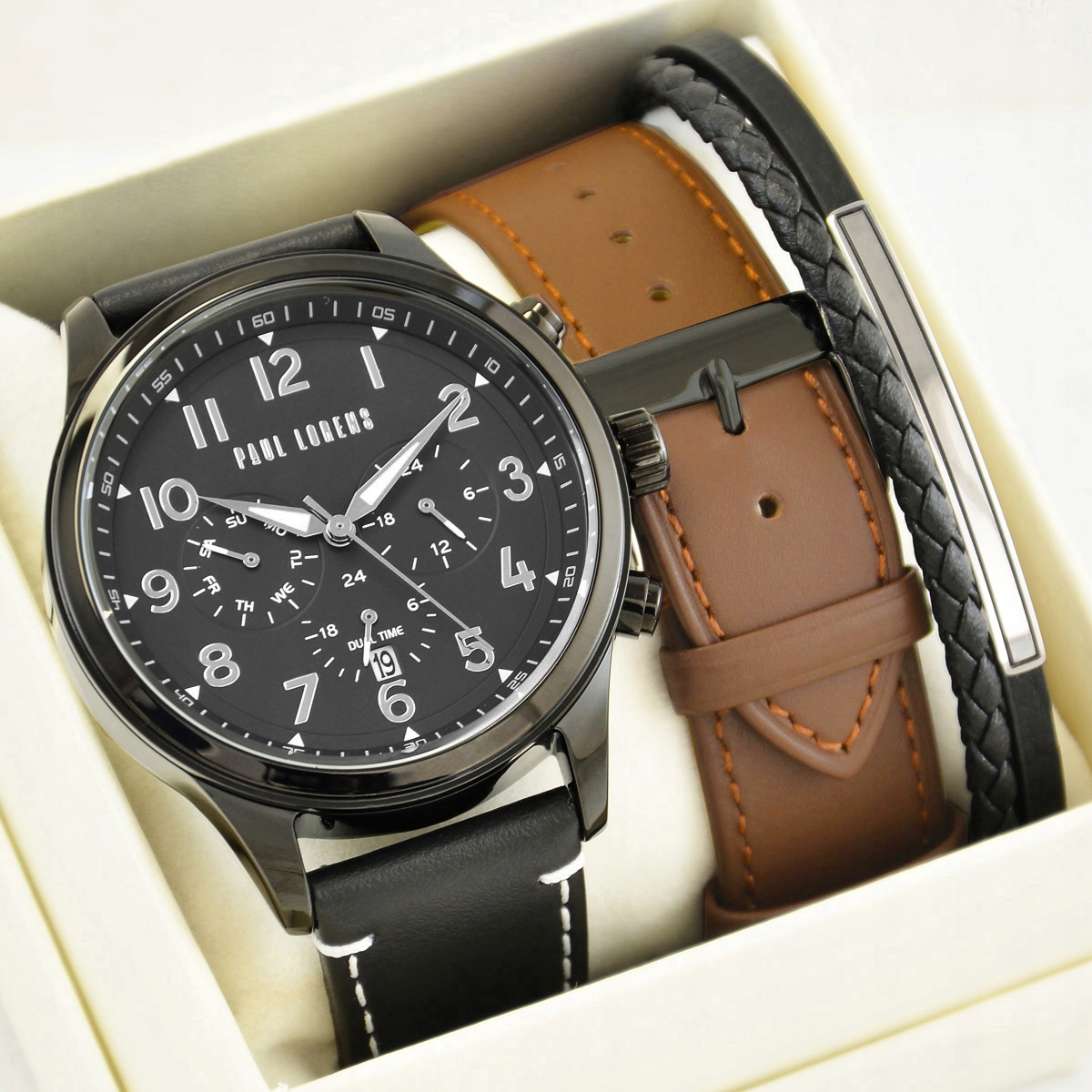 Sada pánských hodinek Paul Lorens Bayas s datumovkou 2 Pásky Gravírování