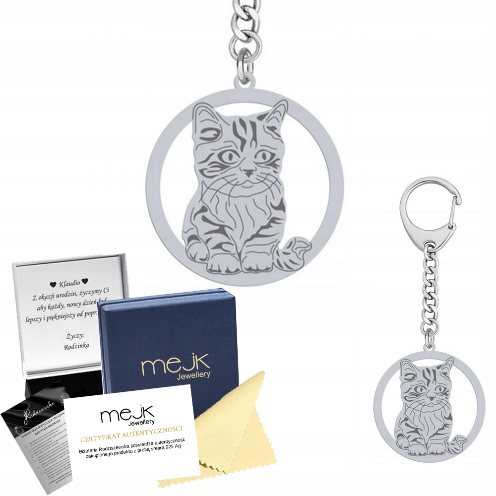 Přívěsek Na Klíče na klíče Kočka Munchkin 925 Šperky Dárek Gravírování Bonus