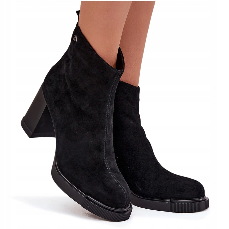 Dámské Kotníkové Boty Semišový Podpatek Sloupek Na Zip Vinceza 91142 Černé 36
