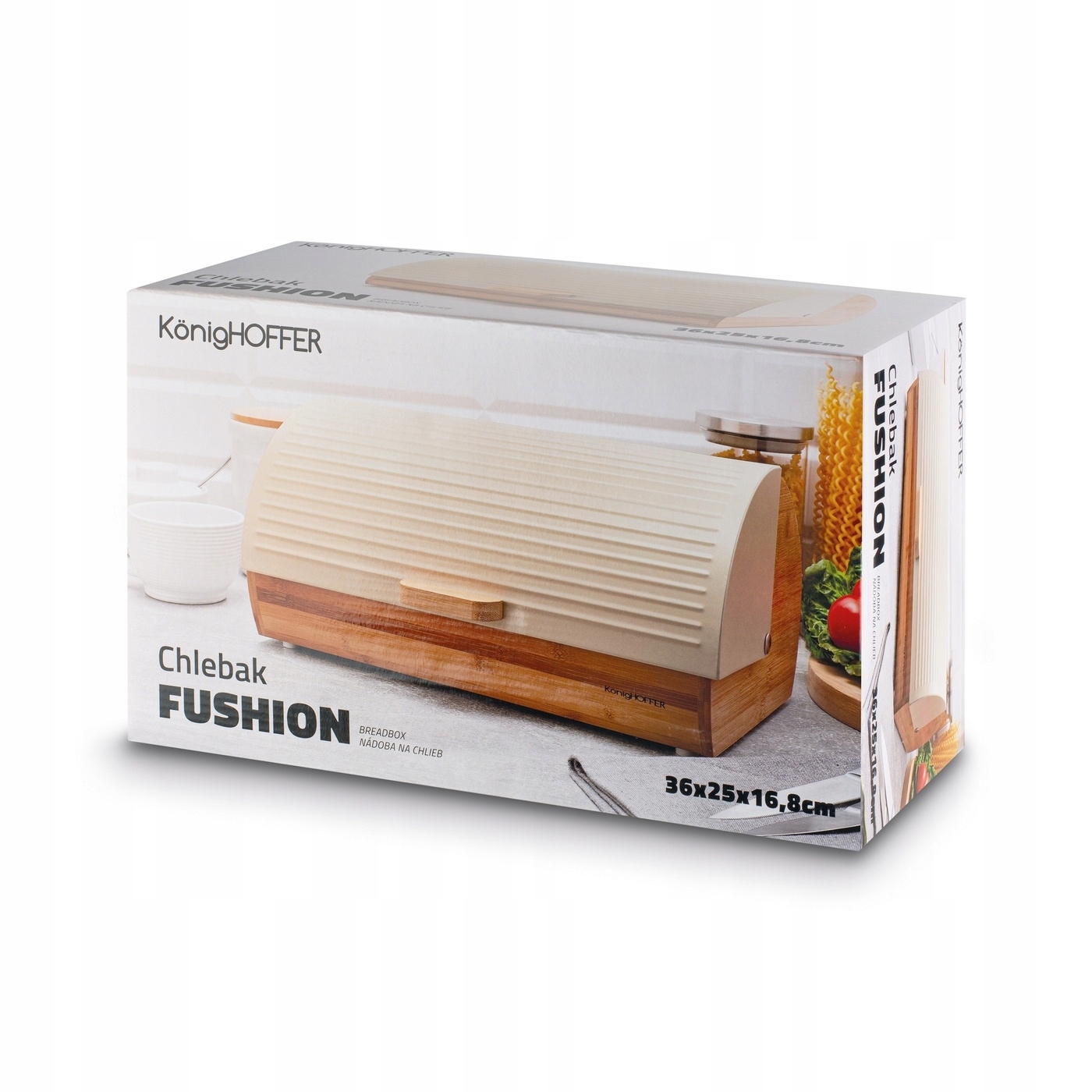 Duży CHLEBAK BAMBUSOWY drewniany POJEMNIK NA CHLEB KREMOWA POKRYWA Fushion Waga produktu z opakowaniem jednostkowym 1.5 kg