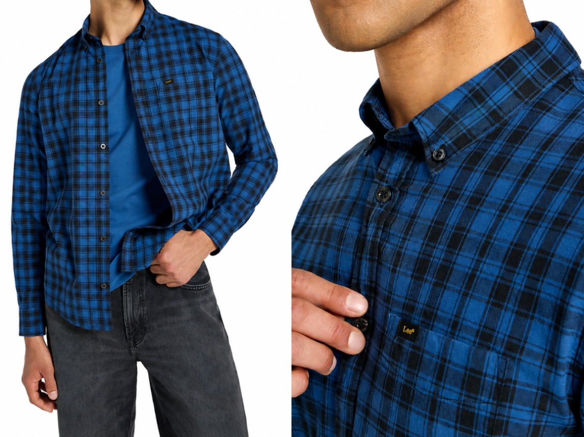 Lee pánská kostkovaná košile Lee button down regular modrá blue xxl
