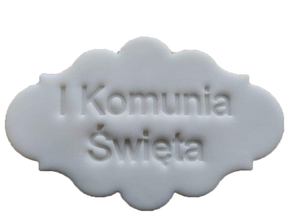 TABLICZKA na tort cukrowa KOMUNIA ŚWIĘTA biała