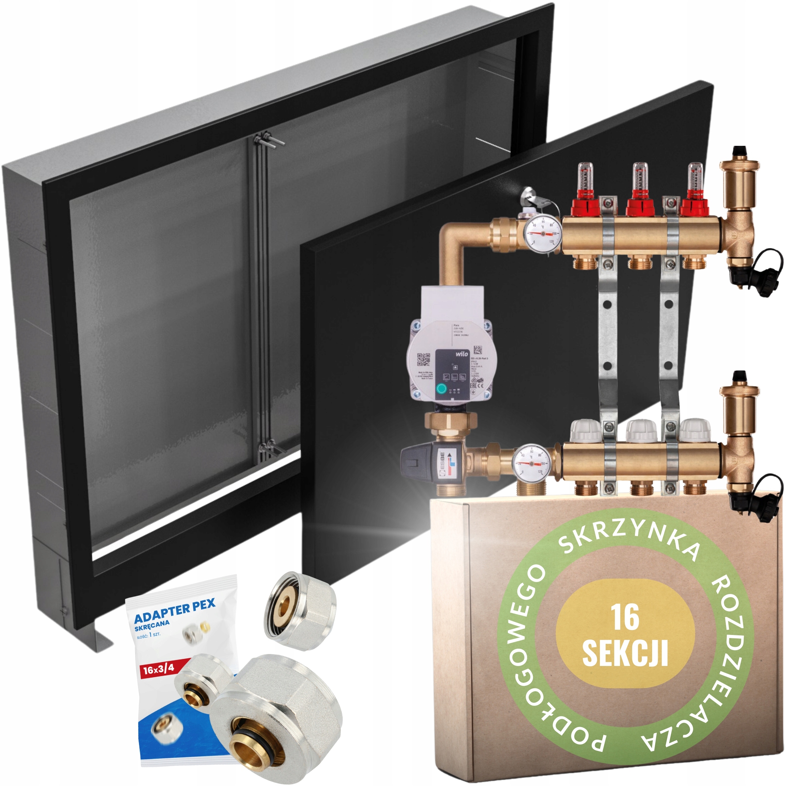 Rozdělovač pro podlahu 16 s Pumpou Wilo +pex Podomítková Skříňka Černá