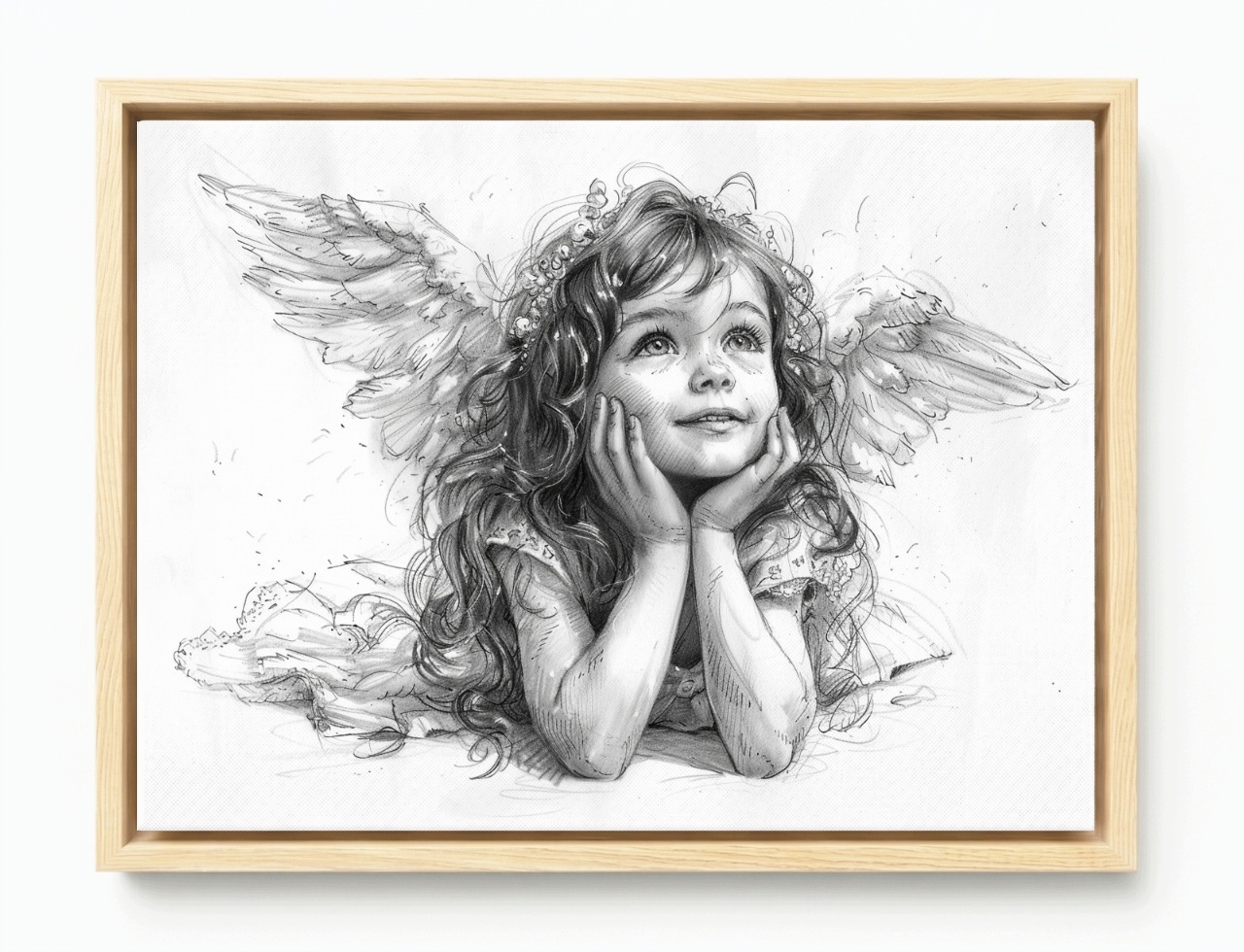 Obraz Rám Americká Krabička Grafika Kresba Dítě Dívka Anděl 80x60