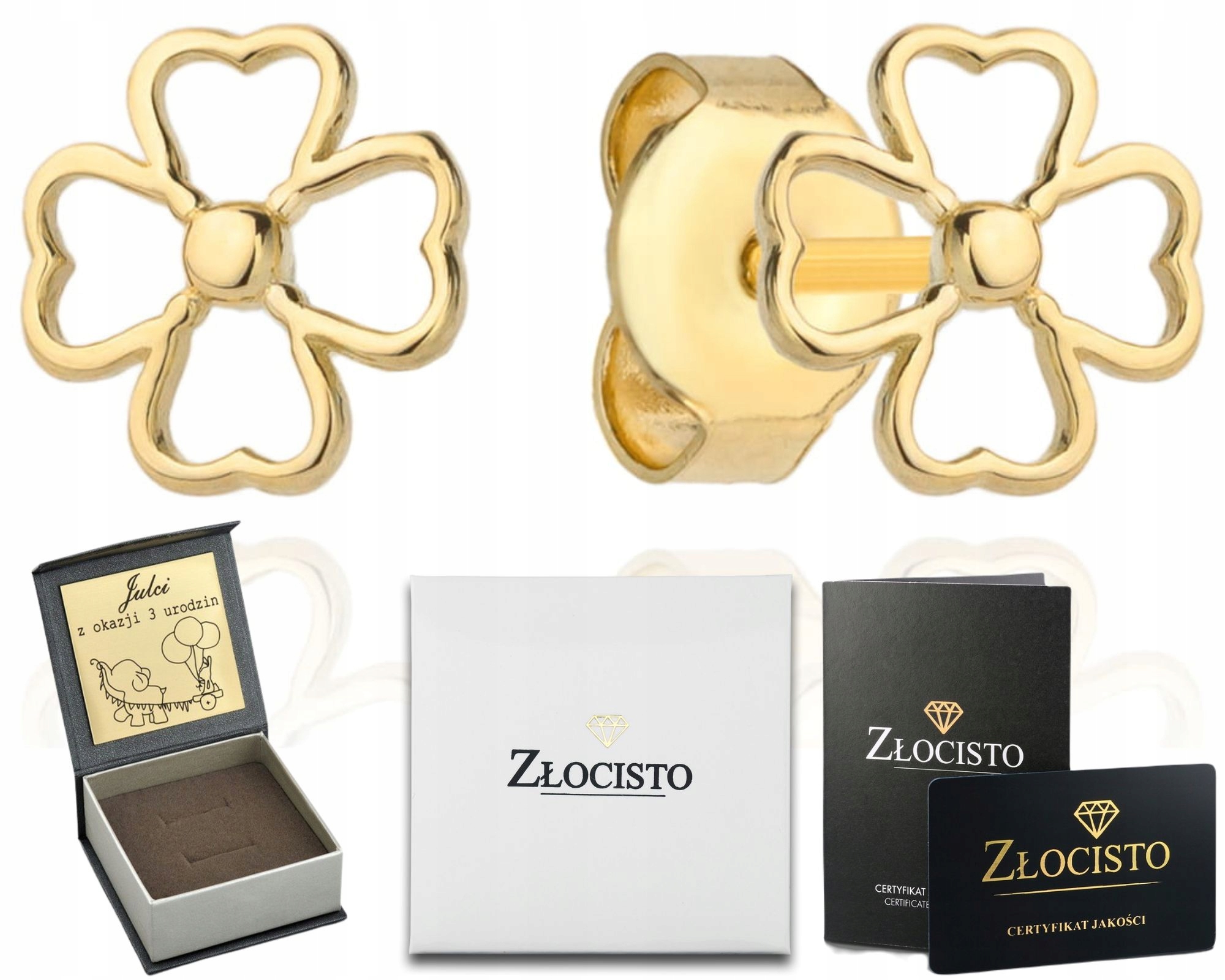 Zlaté Náušnice Čtyřlístky Tyčinky 585