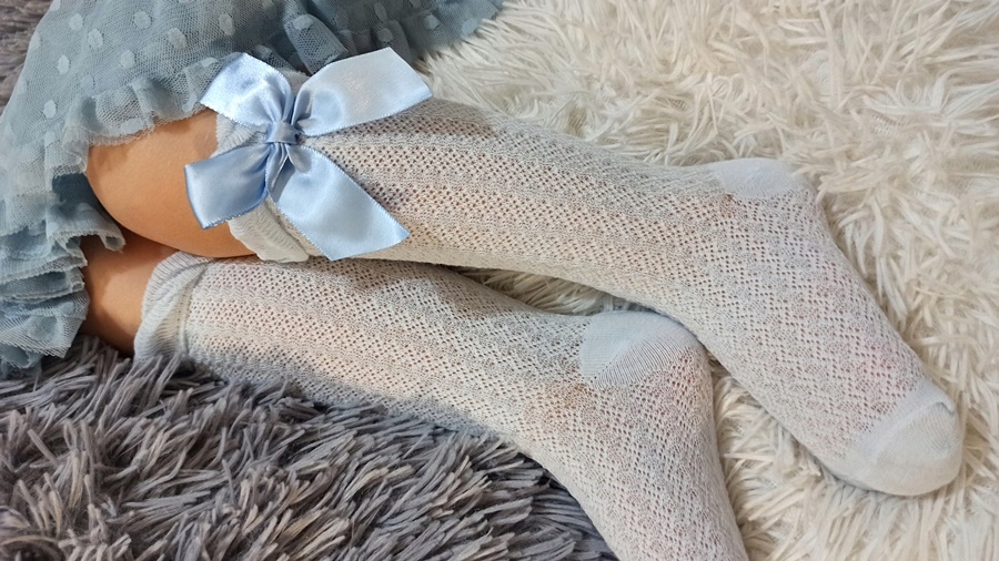 Podkolanówki skarpetki AŻUR NIEBIESKIE 92-98-104 Rozmiar EU 86-92