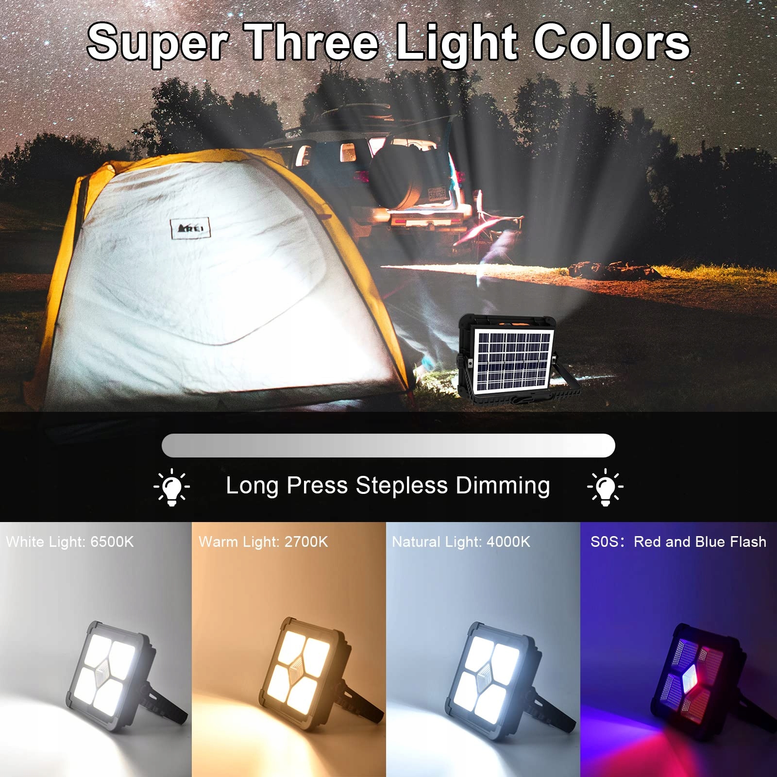 Reflektor budowlany LED, 200 W, do ponownego ładowania, z pilotem zdalnego — miniatura 4
