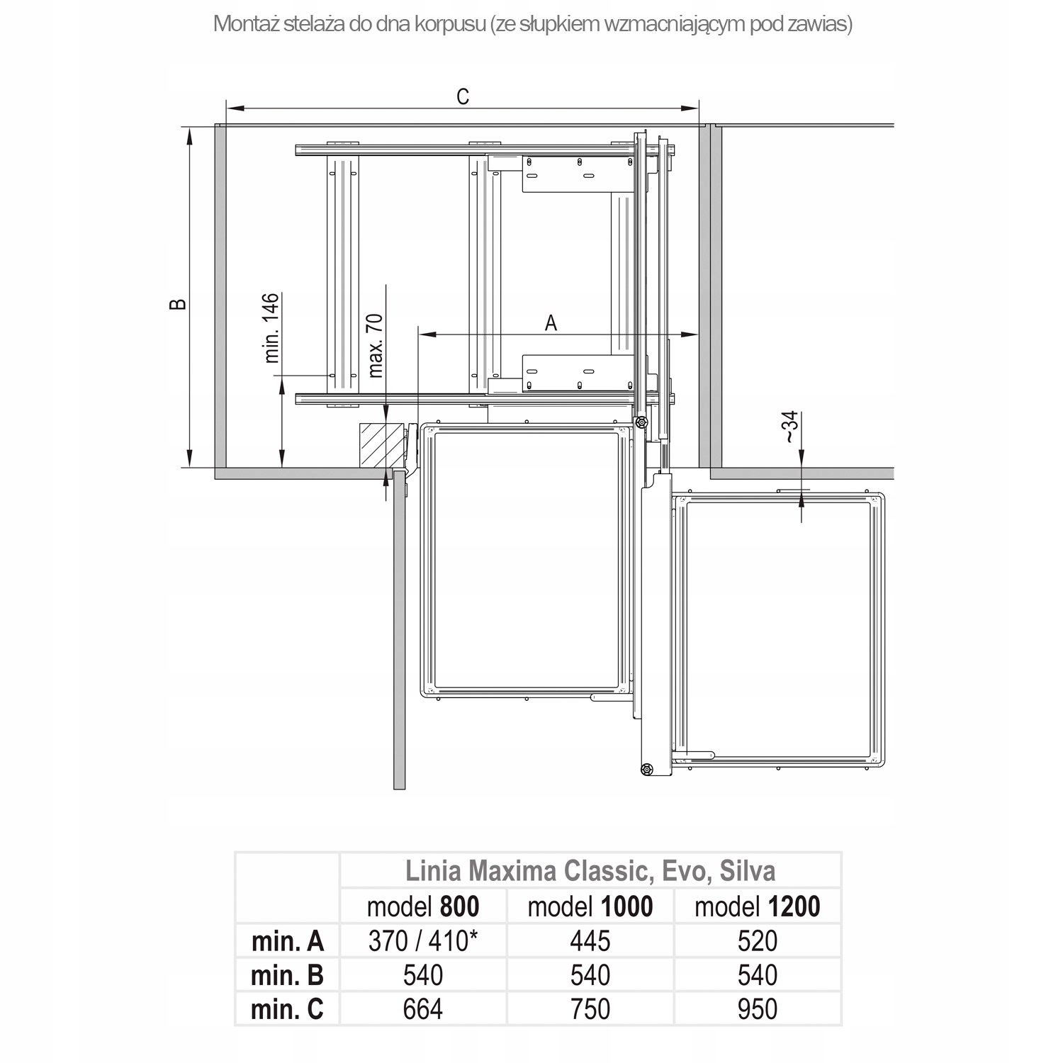 KOSZ CARGO MAGIC CORNER COMFORT MAXIMA 800 LEWY REJS do szafki narożnej Liczba poziomów 2