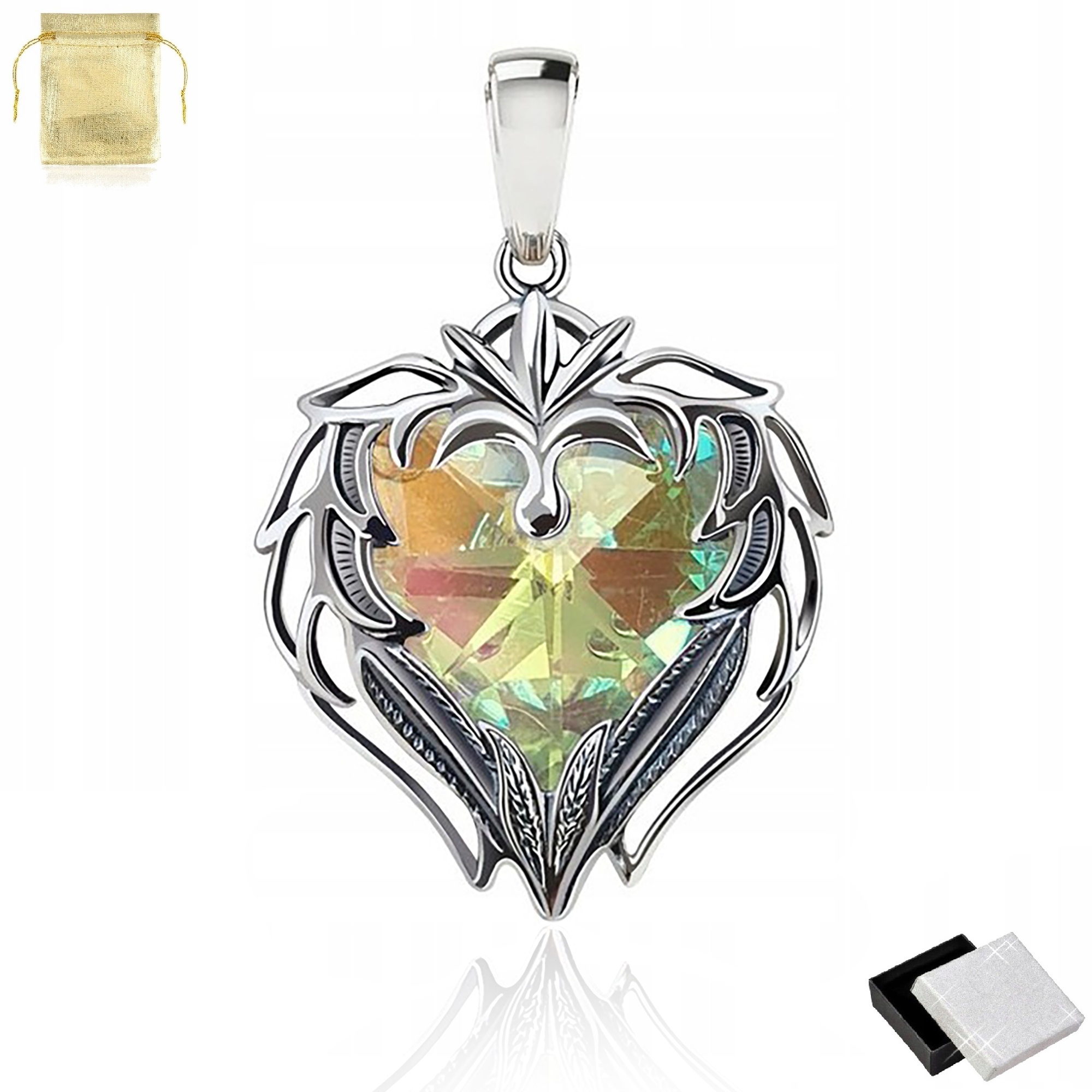 SREBRNA ZAWIESZKA SERCE KRYSZTAŁ PRÓBA 925 PREZENT