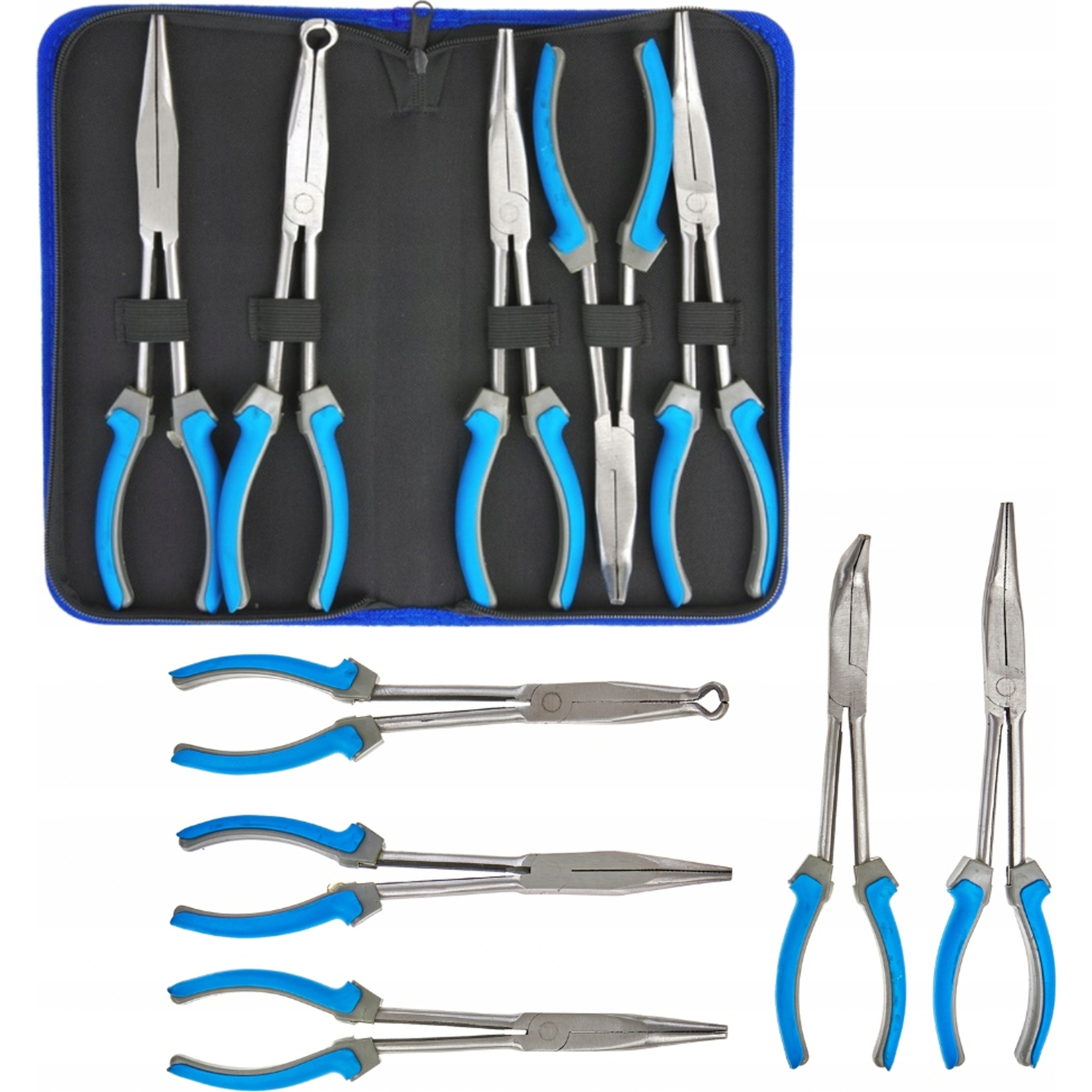 Dlouhé kleště 280 mm, sada 5 ks, rovné, ohnuté, Falon-Tech