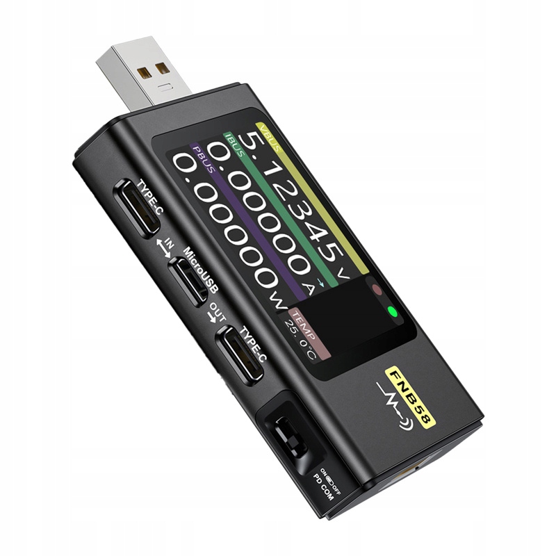 Fnirsi FNB58 Usb tester Pd 3.1 LCD Bluetooth Měření napětí Pradu Pro