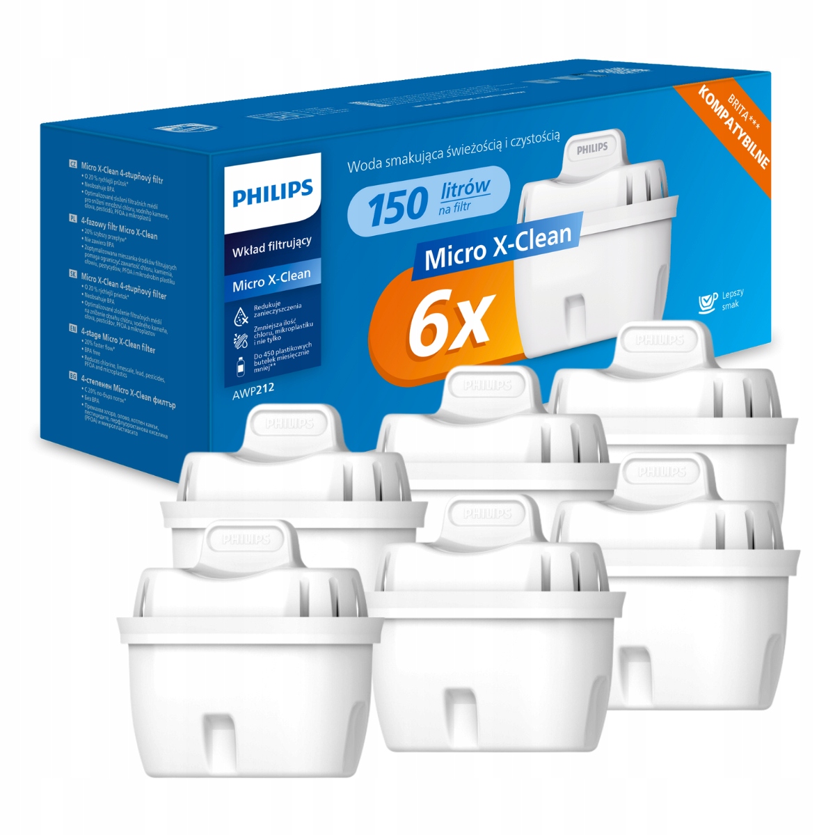 Zestaw 6 filtrów wymiennych, filtr wymienny do dzbanka Philips AWP212